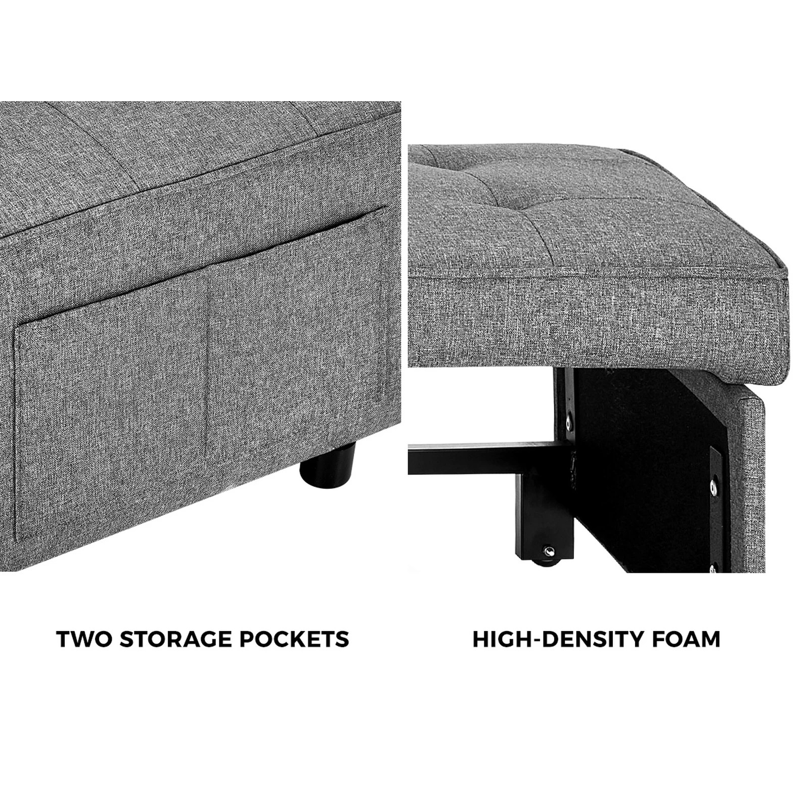 6 Oikiture 4 In 1 Convertible Sofa Bed Ottoman Couch Lounge Recliner Chair Linen
 - Grey, 6 of 10