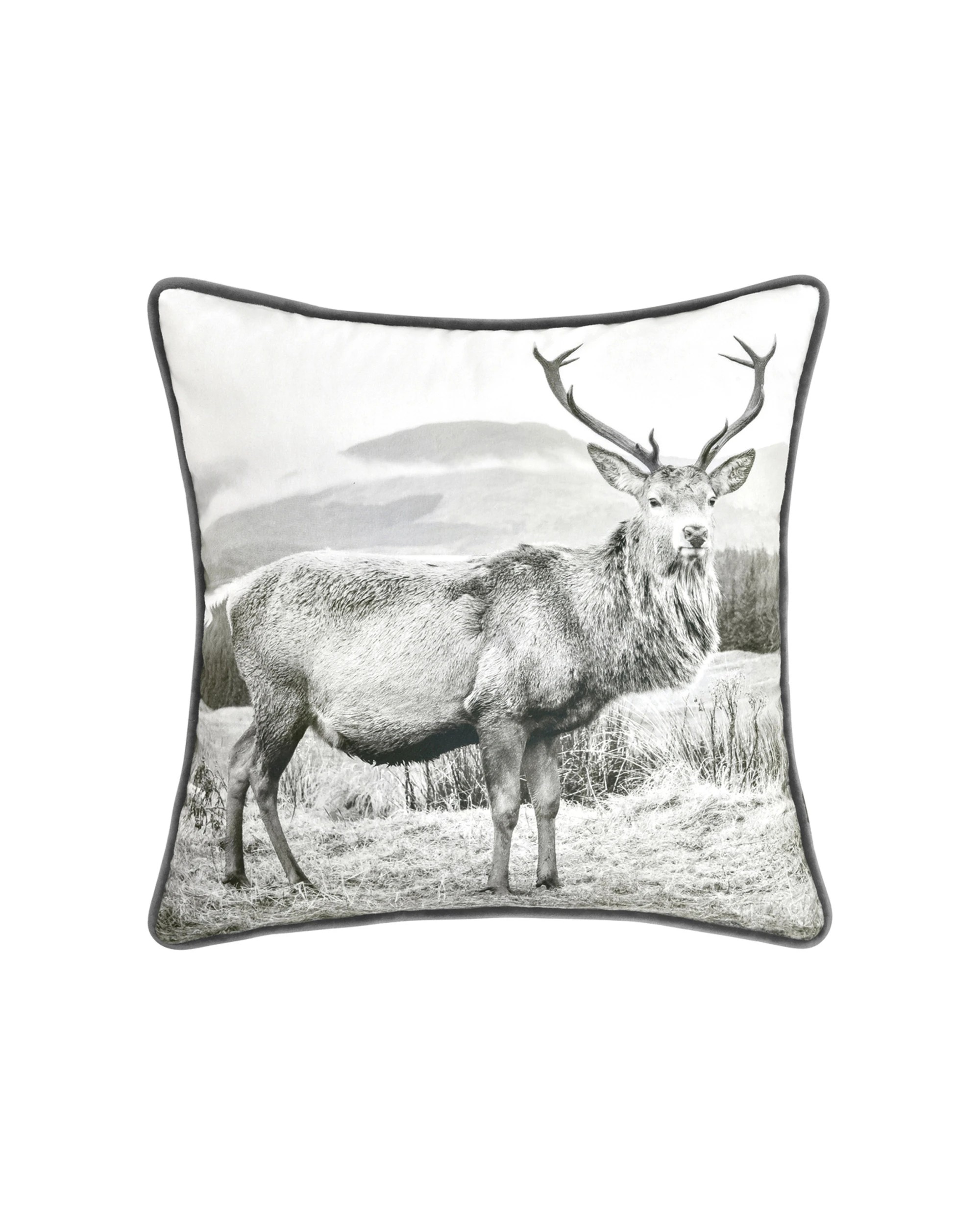 1 Bianca Alpine Stag Velvet Cushion Pillow Square 43x43cm Photo Real Design Sepia - Multi, 1 of 1