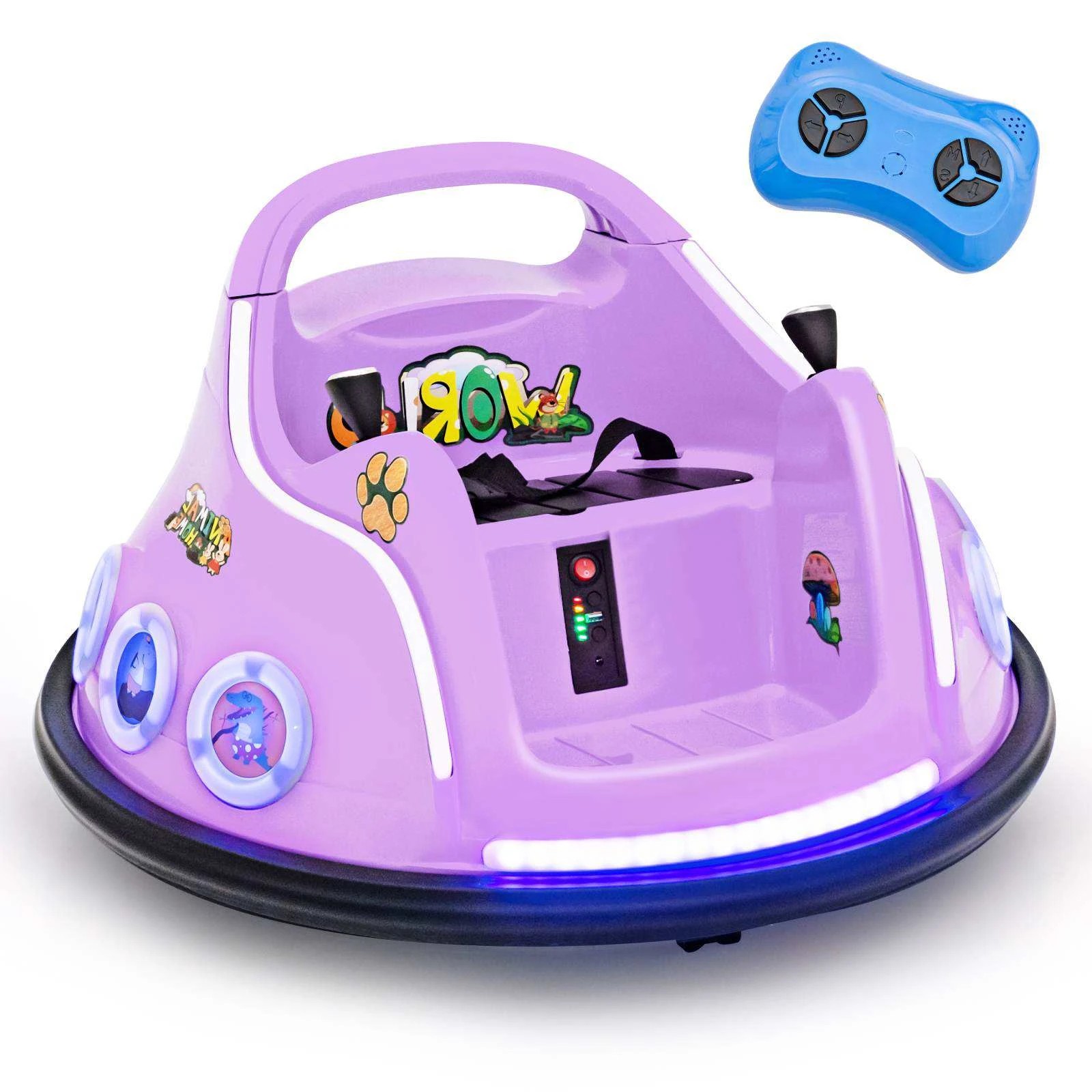 1 Costway Electric Kids Ride On Bumper Car w/Bluetooth - Purple, 1 of 5