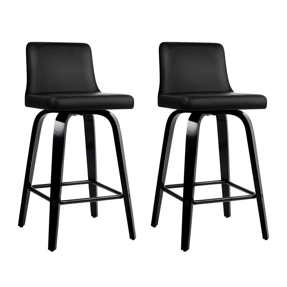 1 Artiss 2x Bar Stools Swivel Leather Padded - Black, 1 of 8