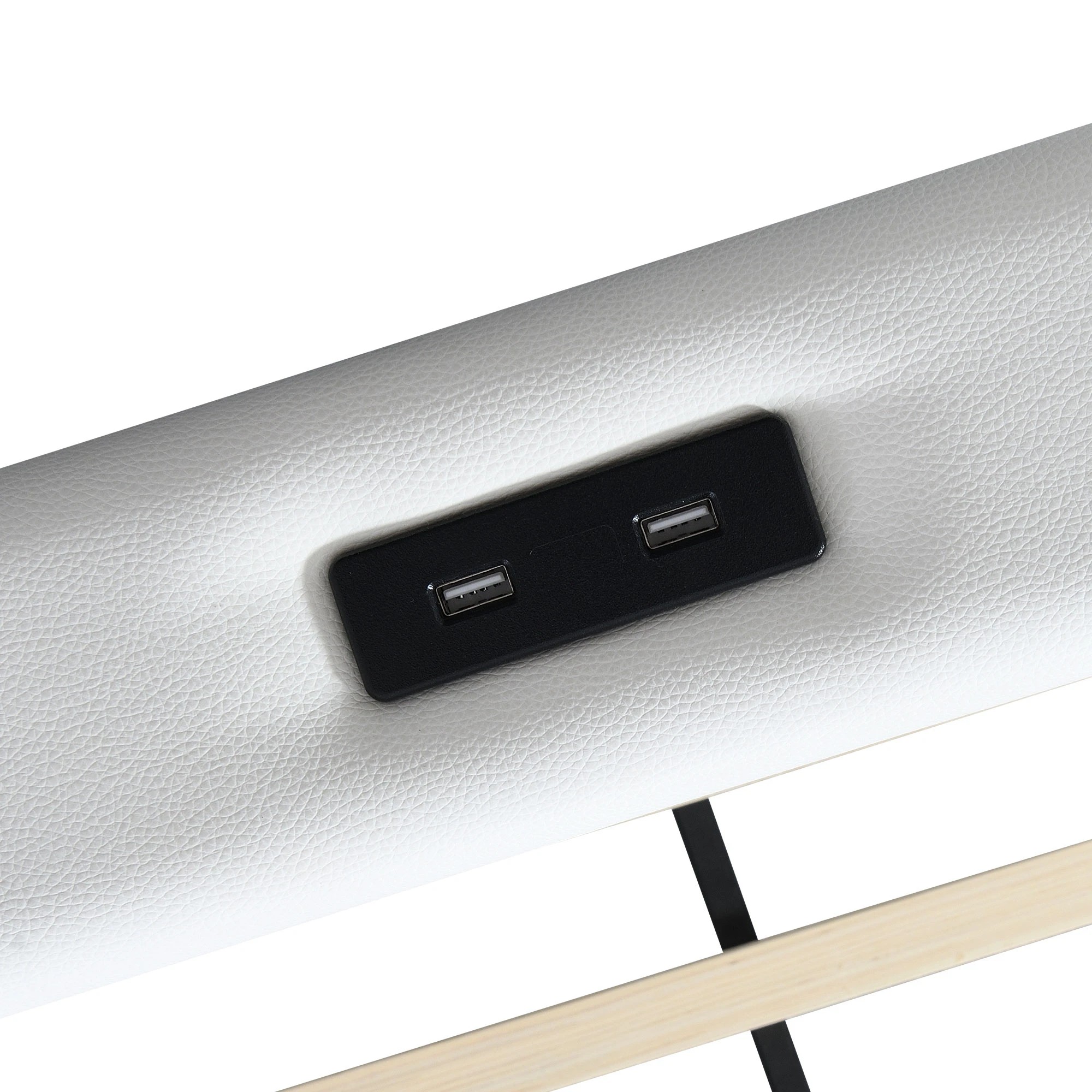 4 Levede King Bed Frame PU with LED USB and 2 Drawers - White, 4 of 9
