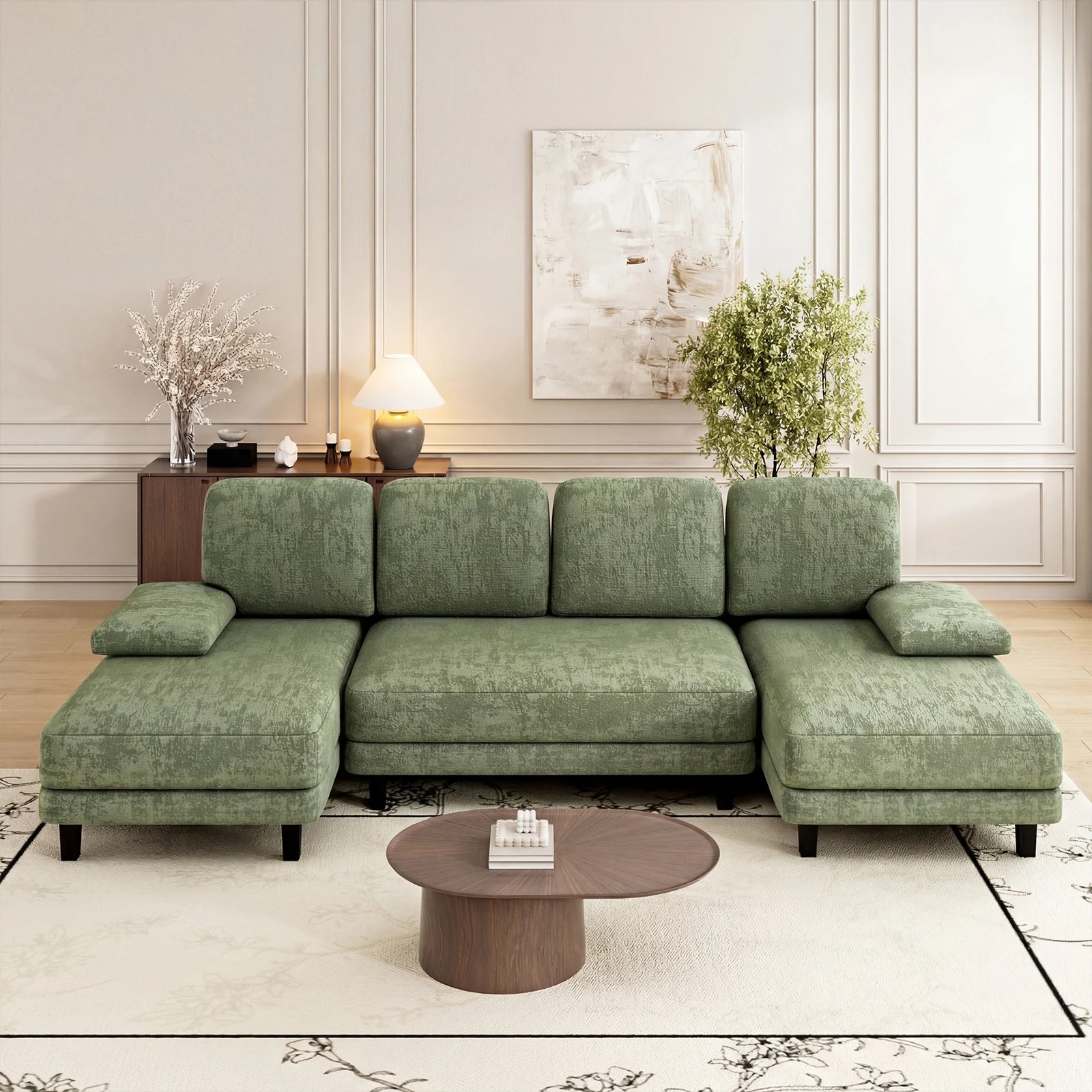 3 Advwin Sectiona Sofa 4-Seat Chenille Fabric U Shape Couch 280cm - Green, 3 of 9
