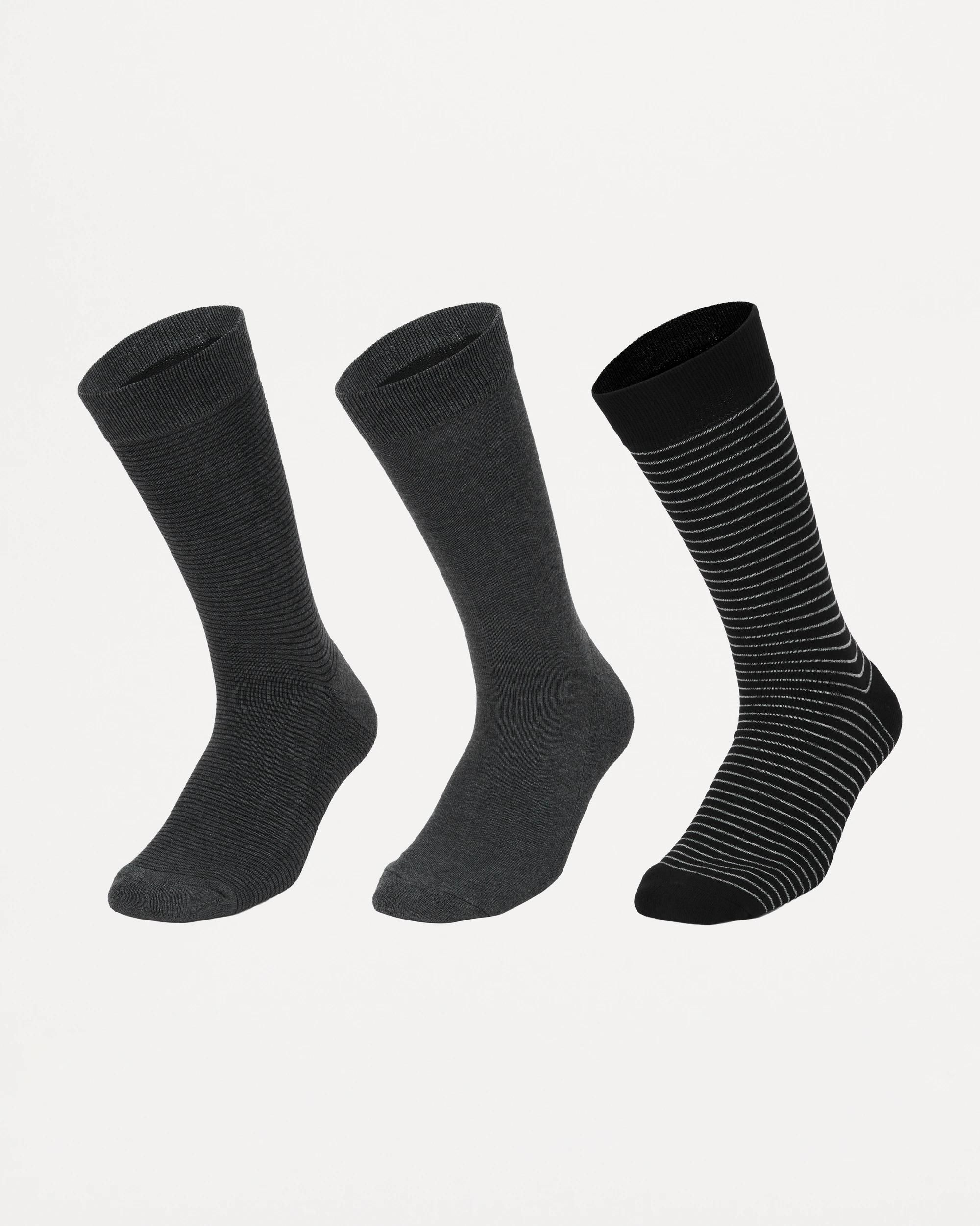 1 3 Pack Bamboo Rib Socks Gry Stripe, 1 of 3