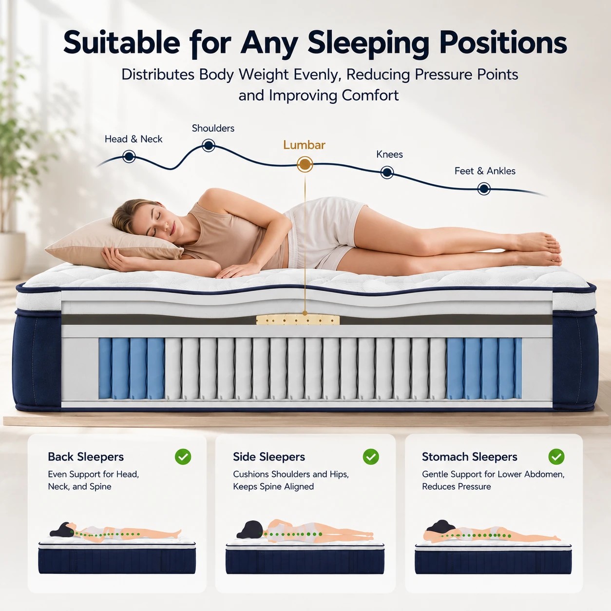 6 RoomSense Mattress 30cm Medium Firm Latex with Lumbar Support - King Bed - Multi, 6 of 9