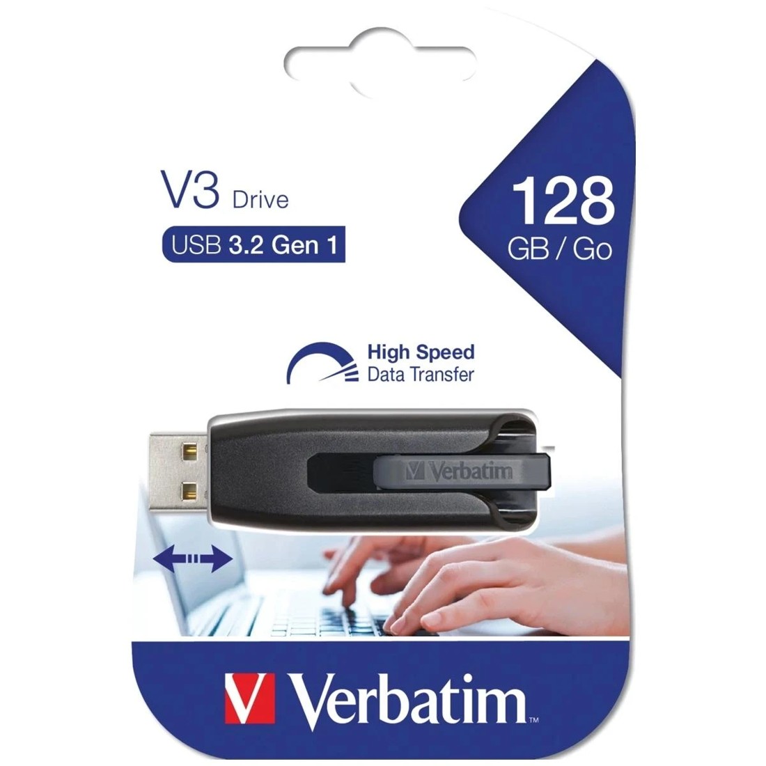 1 Verbatim V3 USB Drive, Black - 128GB - Black, 1 of 3
