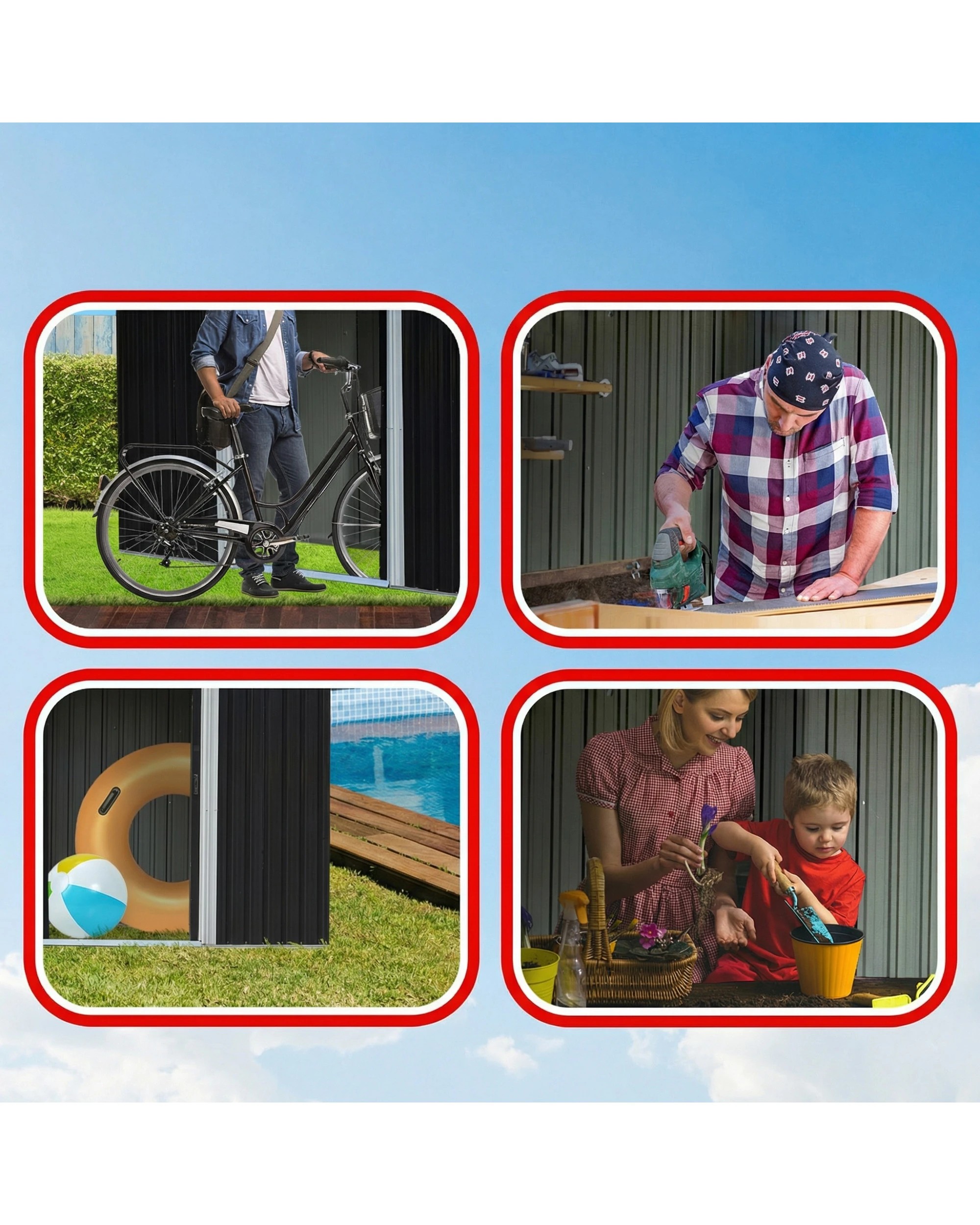 9 Wallaroo 10ft x 8ft Garden Shed with Semi-Closed Storage Tool Shelter Sloped Roof - Black, 9 of 9