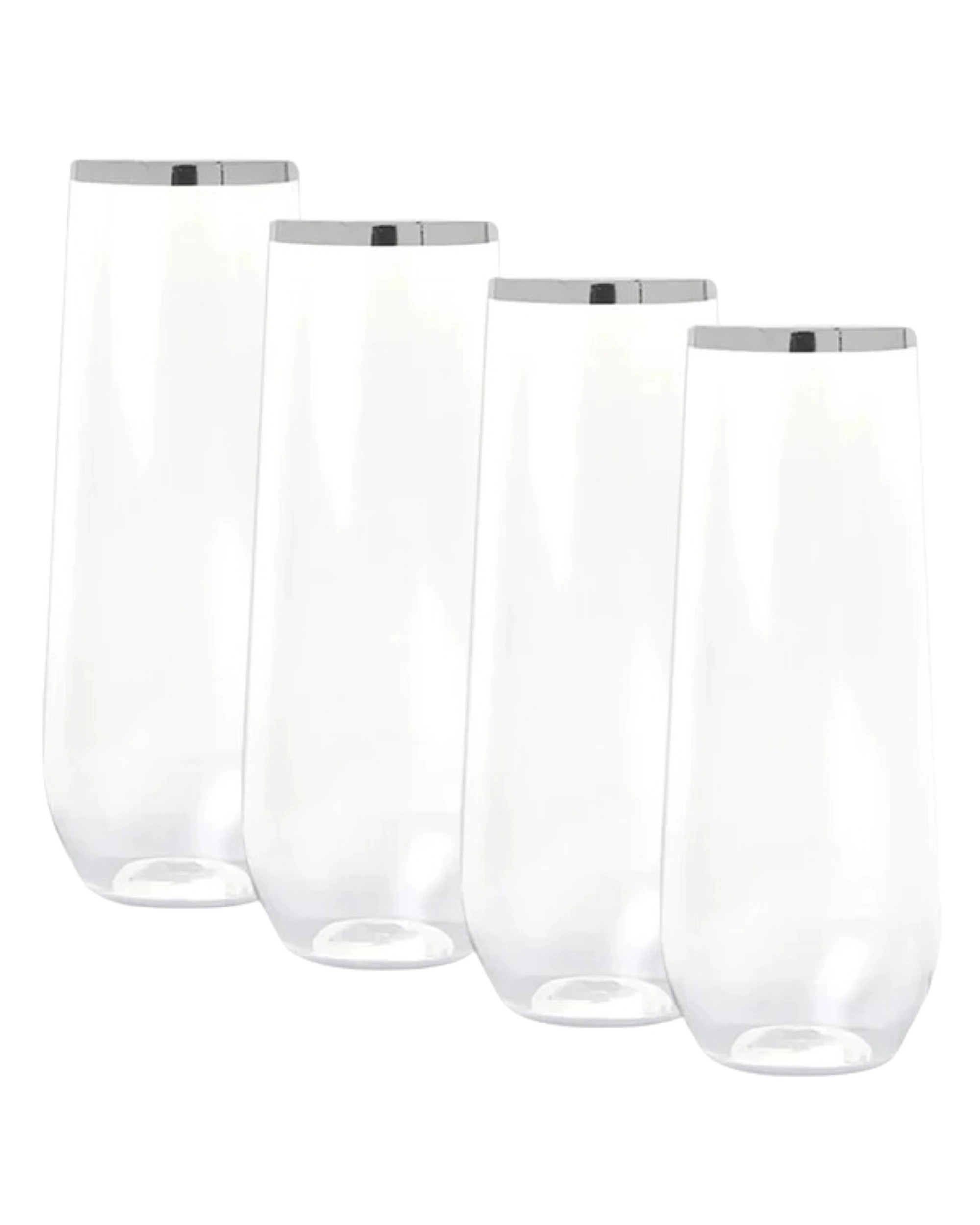 1 Partyware Silver Trim Plastic Stemless Champagne Glasses 250ml Pack of 4 - Silver, 1 of 3