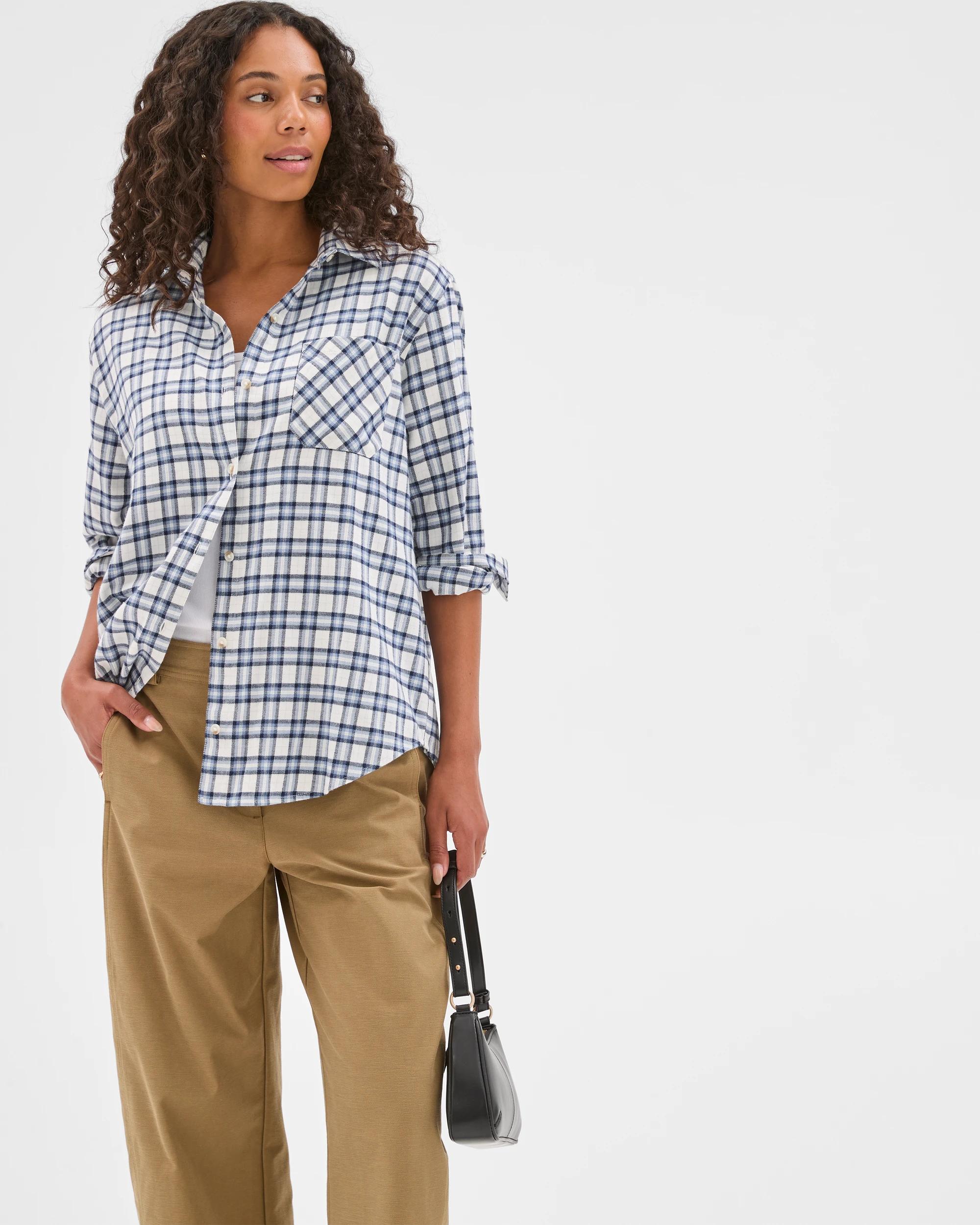 1 Target Woman Long Sleeve Check Shirt BLUE CHECK, 1 of 9