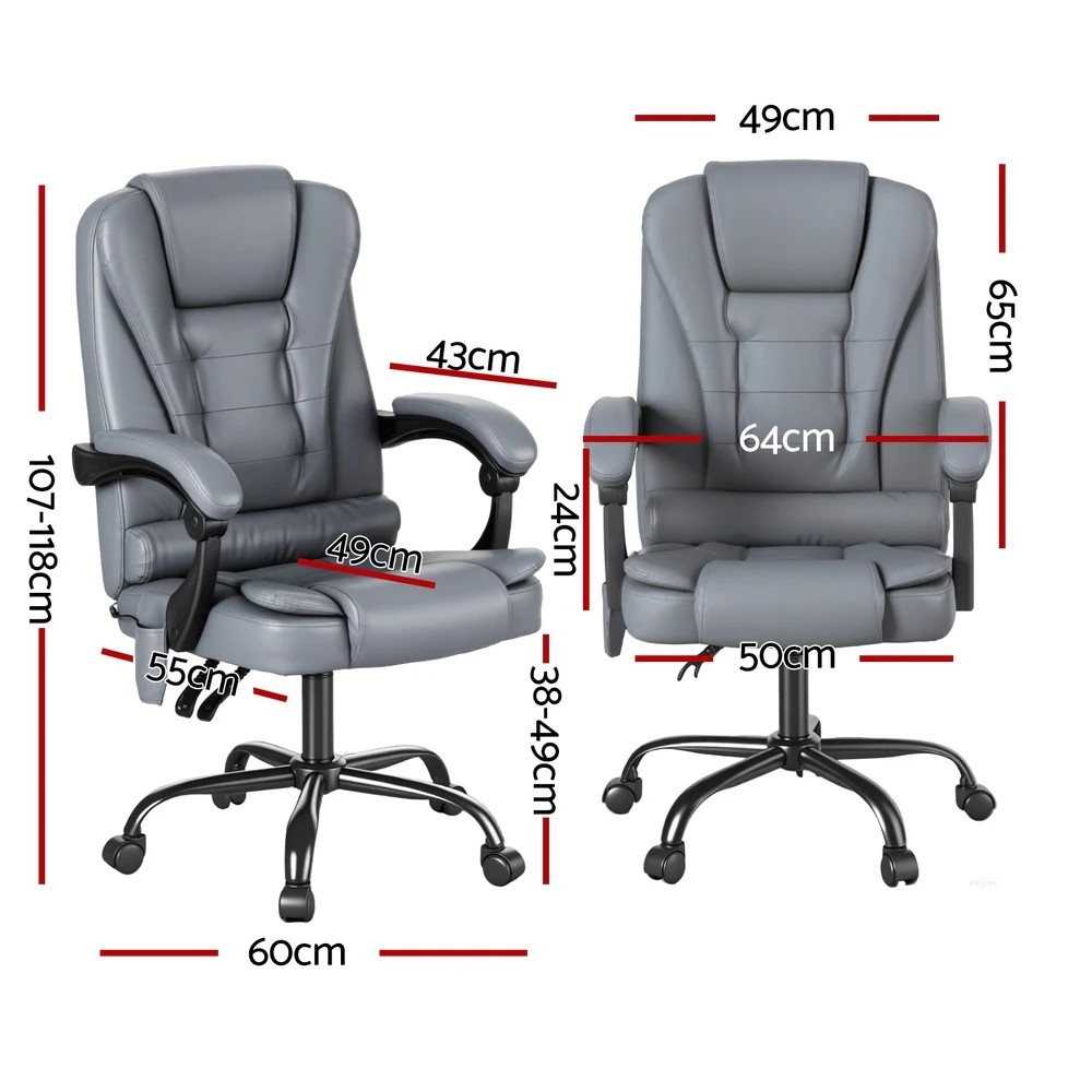 2 Artiss Executive Office Chair 4-Point Massage Adjustable Ergonomic Recline PU - Grey, 2 of 6