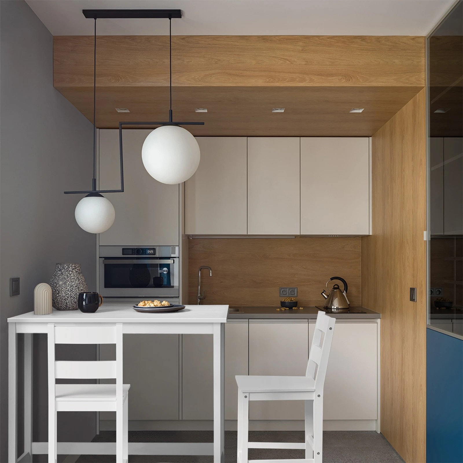 3 Oikiture 3pcs Bar Table Set 2 Stools Chairs Kitchen Dining Cafe Tables
 - White, 3 of 10