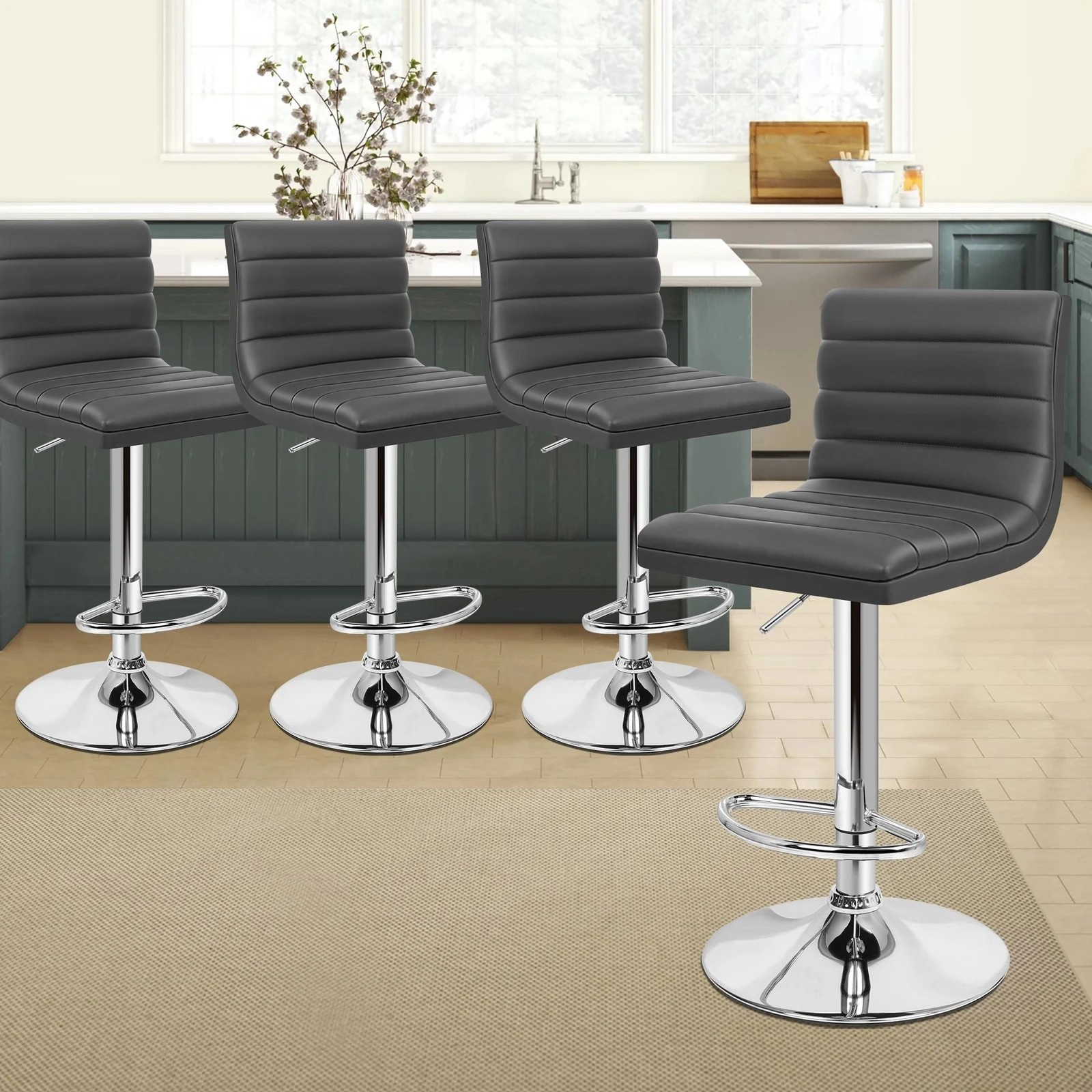 3 Alfordson 4x Bar Stools Ruel Kitchen Swivel Chair Leather Gas Lift - Grey, 3 of 7