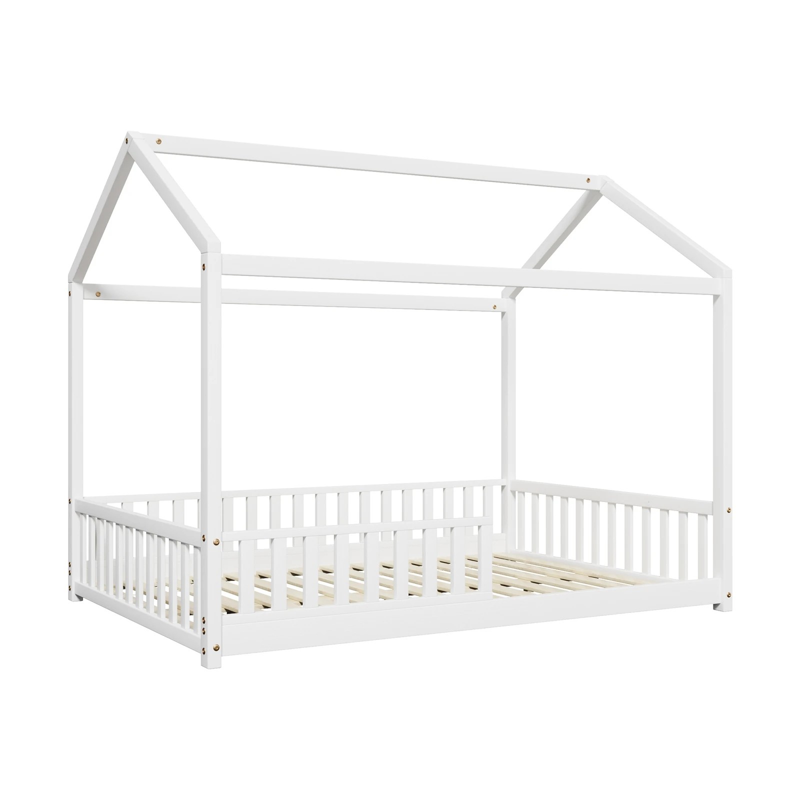 7 Oikiture Kids Wooden Bed Frame House Beds Platform Double Timber Pine
 - White, 7 of 10