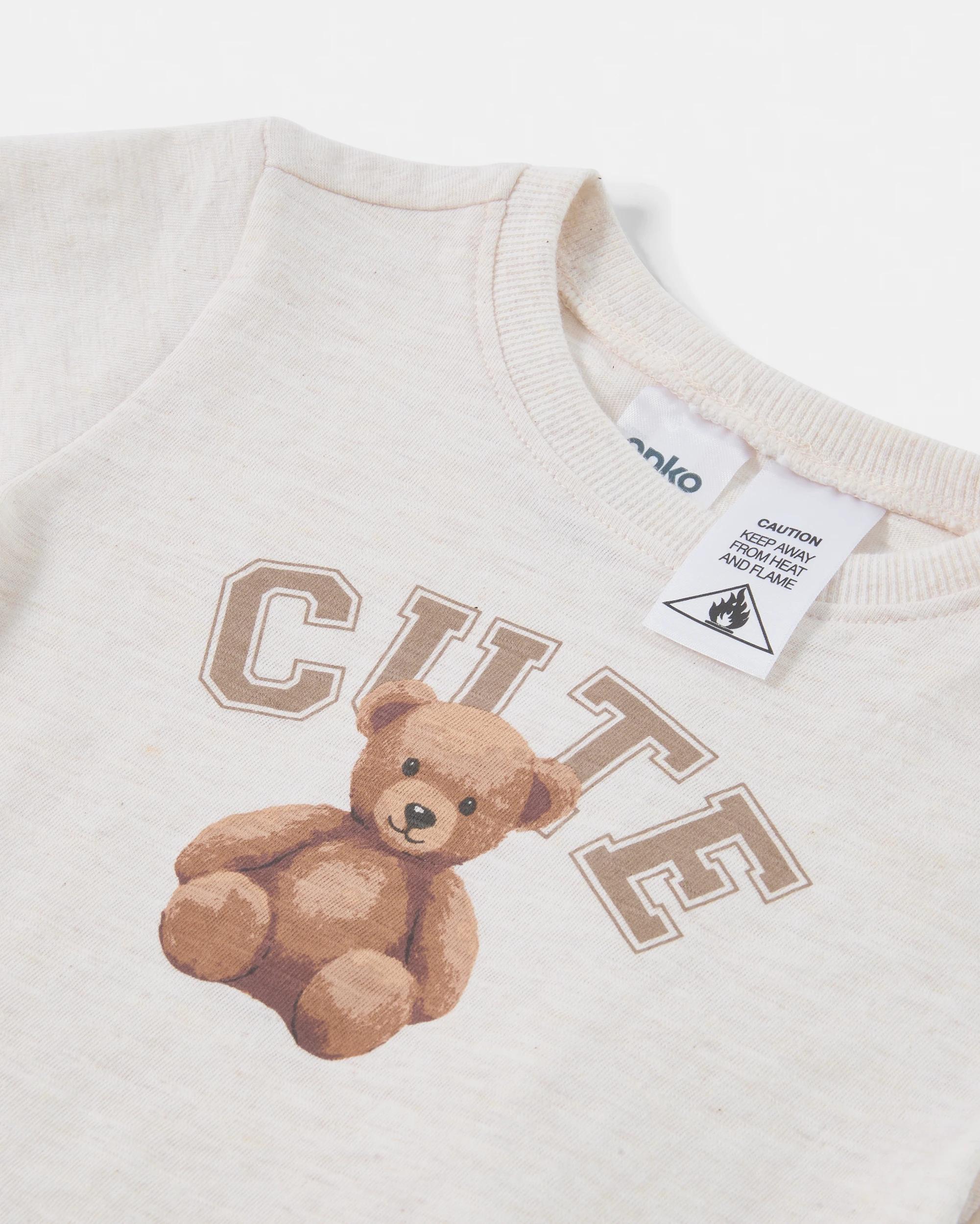 3 Short Sleeve Pyjama Set BEIGE STRIPE BEAR, 3 of 5