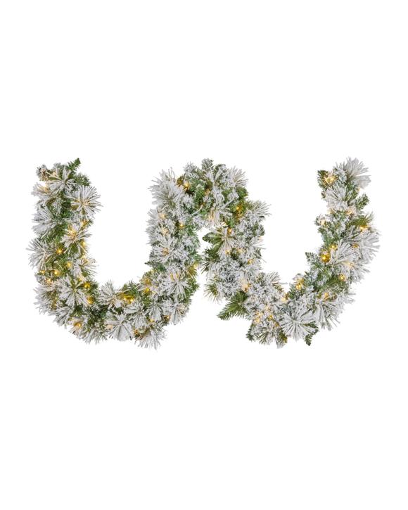 Christabelle 2.74cm Christmas Garland LED Lights Majestic Snow Prelit Tree Decoration Ornament - Green