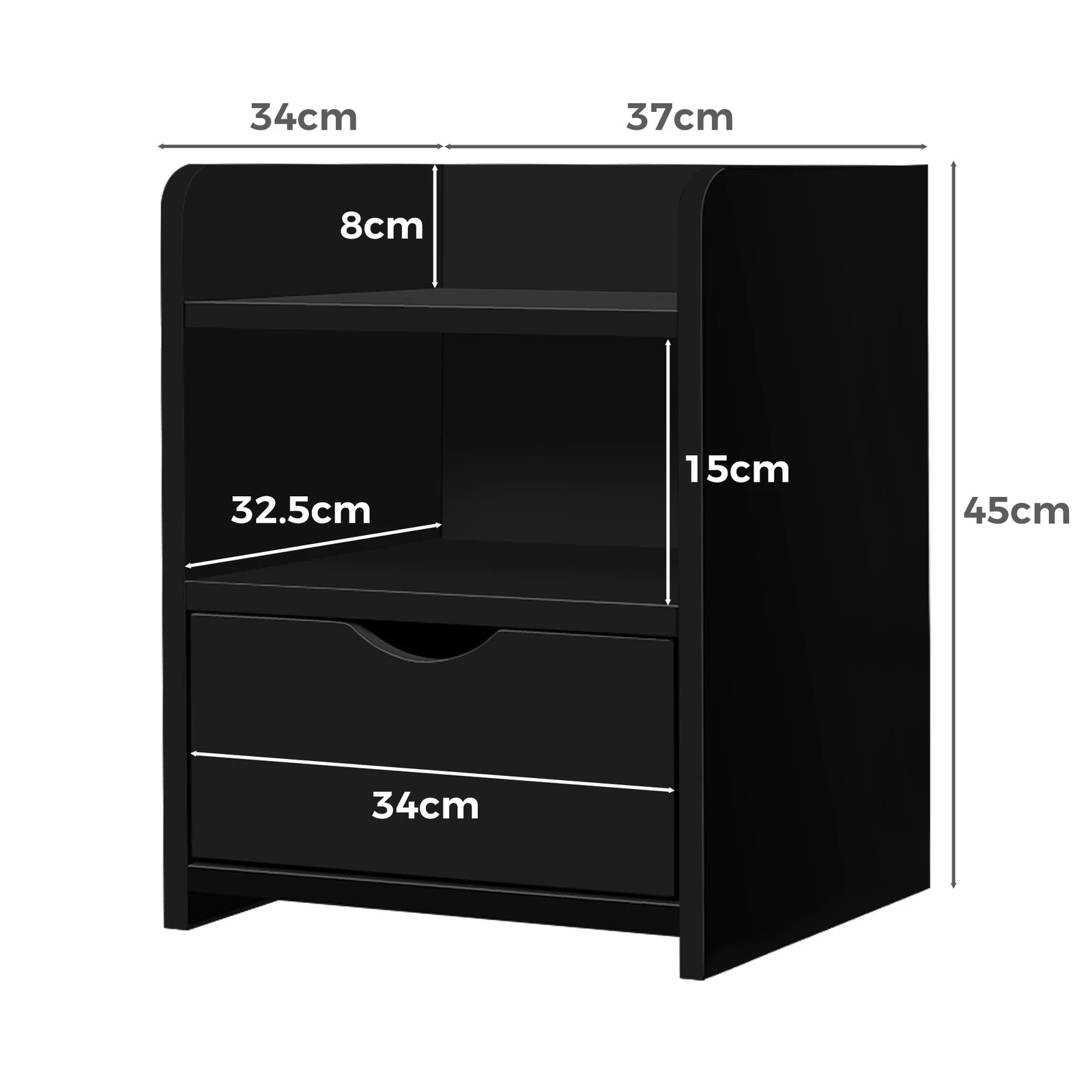 5 Alfordson 2x Bedside Table Nightstand Storage Cabinet Side End Drawers - Black, 5 of 6
