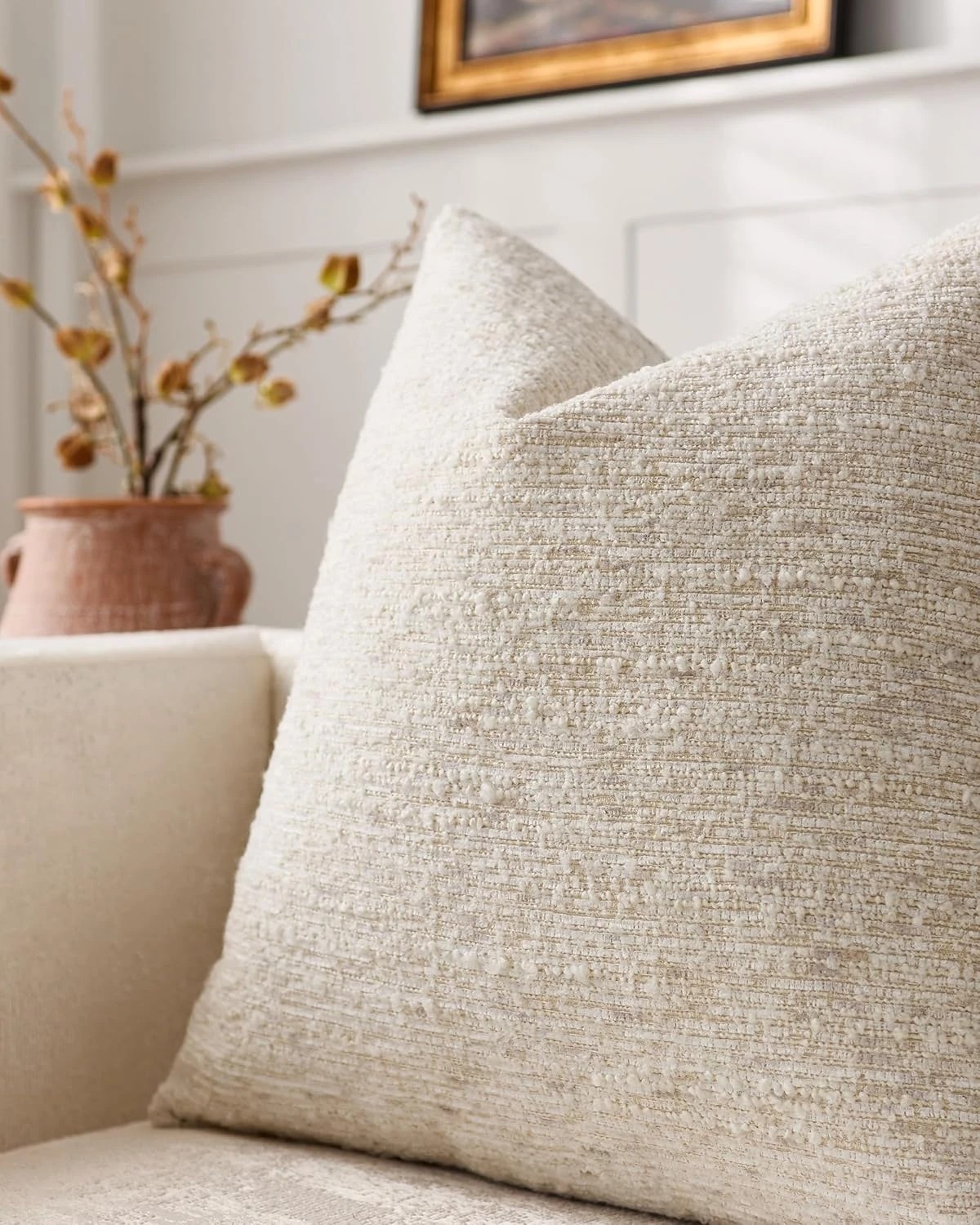 2 Gioia Casa 2-Pack Speckled Bouclé Cushion Covers 45cm x 45cm - Oatmeal, 2 of 3