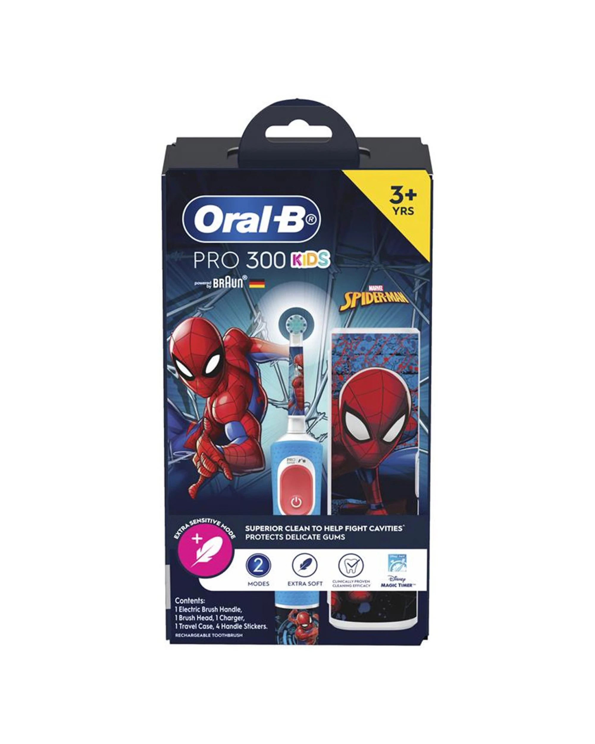 2 Oral-B Power Toothbrush Pro 300 Kids Spiderman w/ Travel Case - Red, 2 of 3