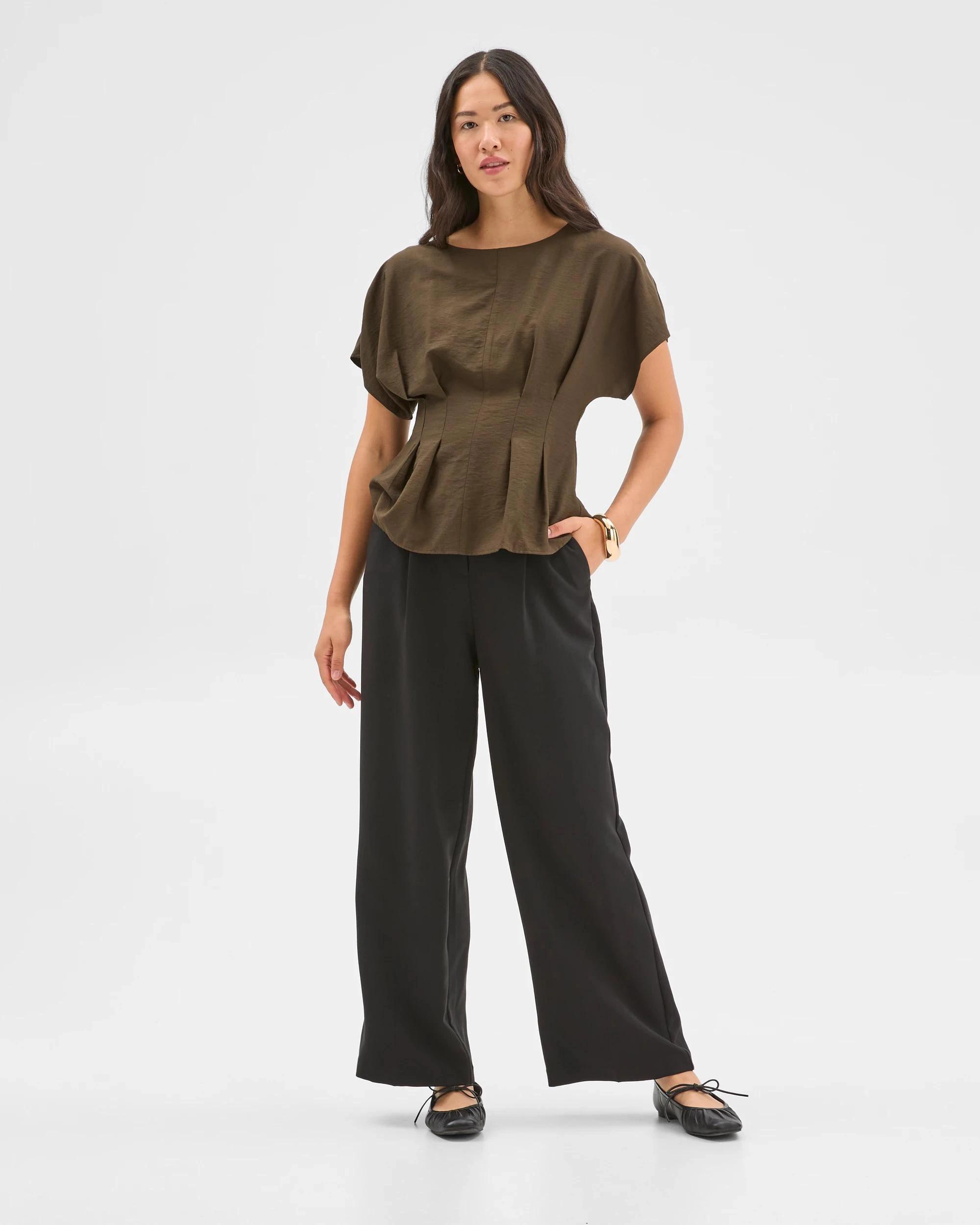 2 Preview Short Sleeve Femme Tuck Blouse DARK OLIVE, 2 of 6