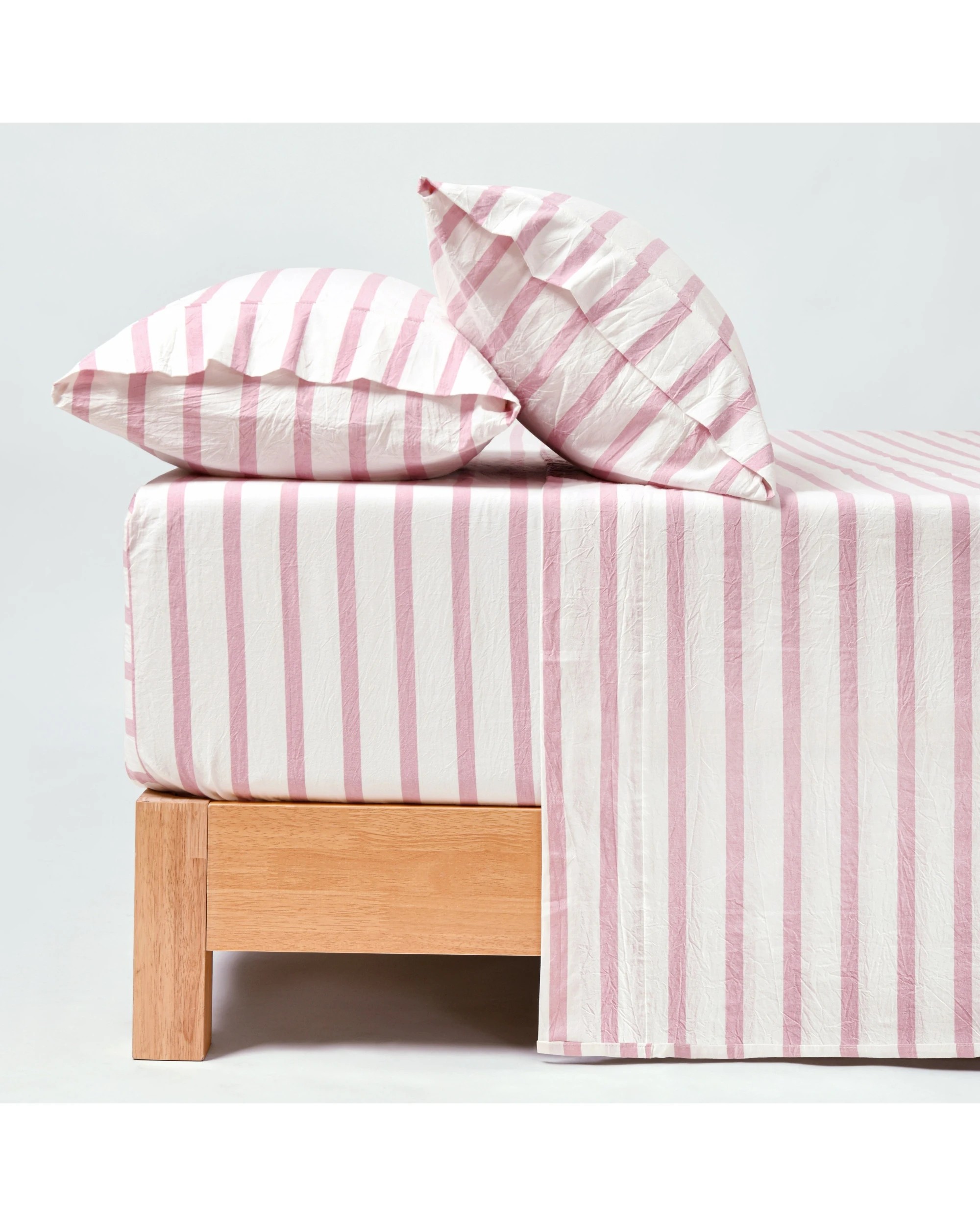 1 Dreamaker Bask Yarn Dyed Washed Cotton Striped Sheet Set - Queen Bed - Pink Pearl, 1 of 7