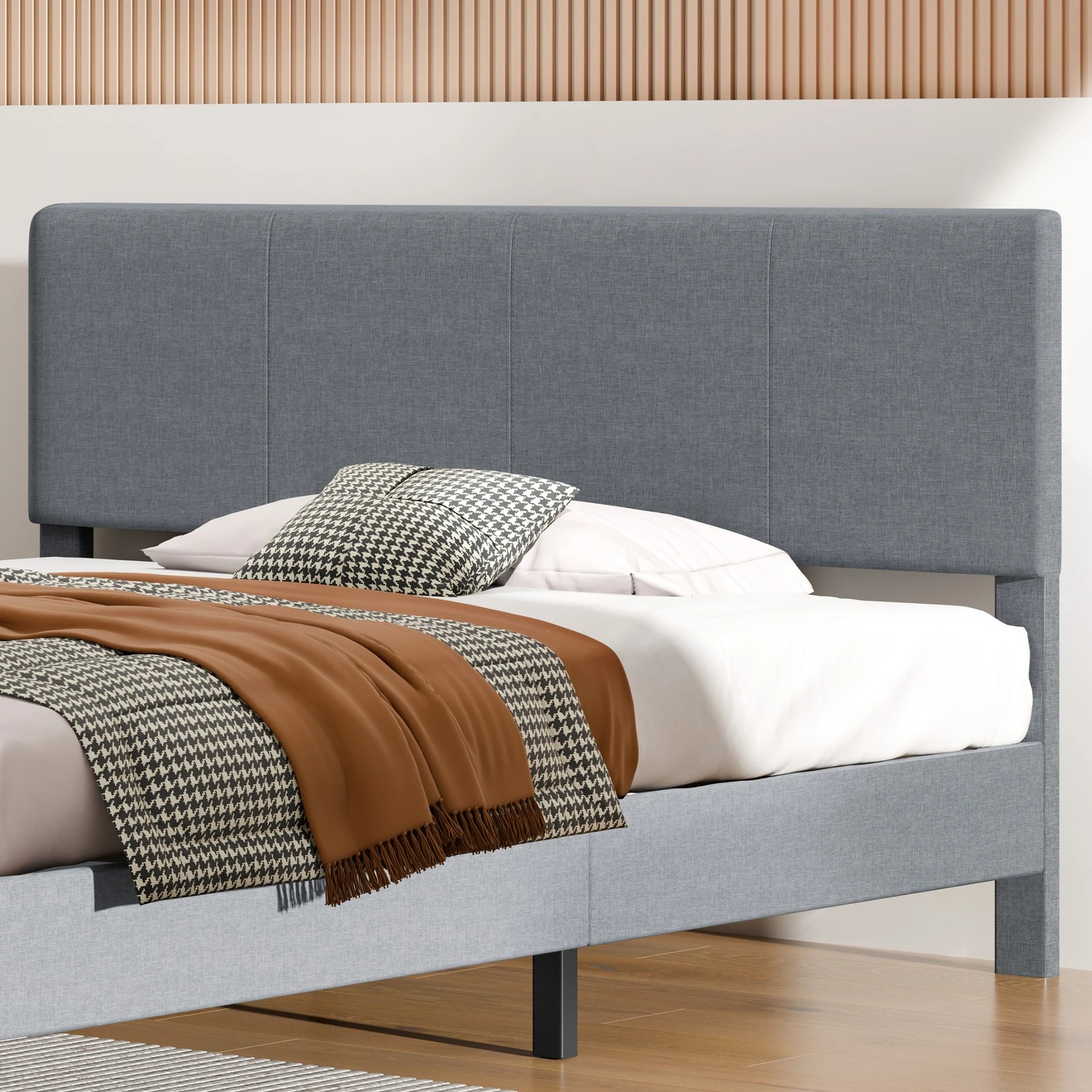 4 Alfordson Bed Frame King Single Mattress Base Platform Fabric Linus - Grey, 4 of 10