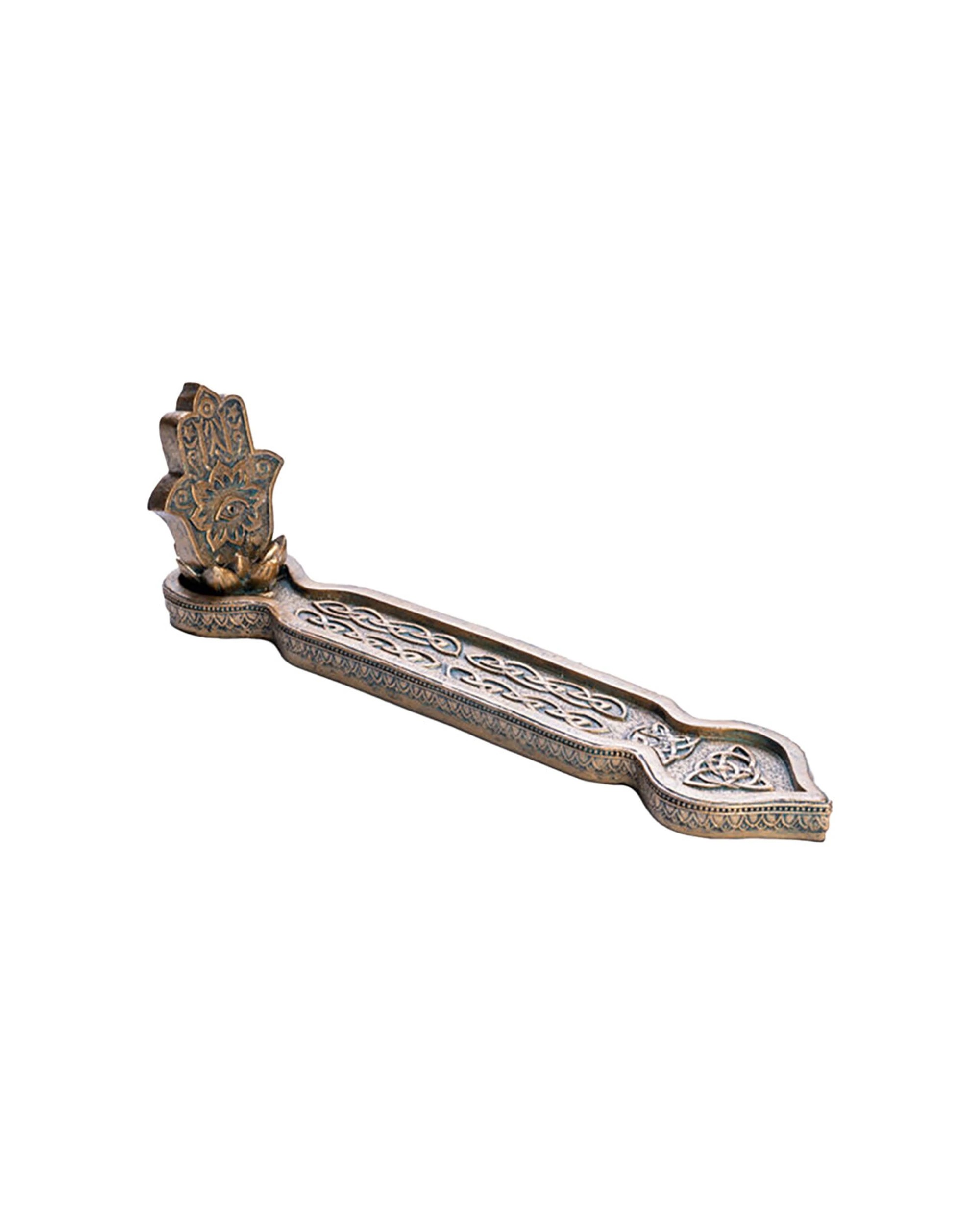 1 MDI Flat Incense Burner & Stick Holder Hamsa 28x8.6cm - Gold, 1 of 3