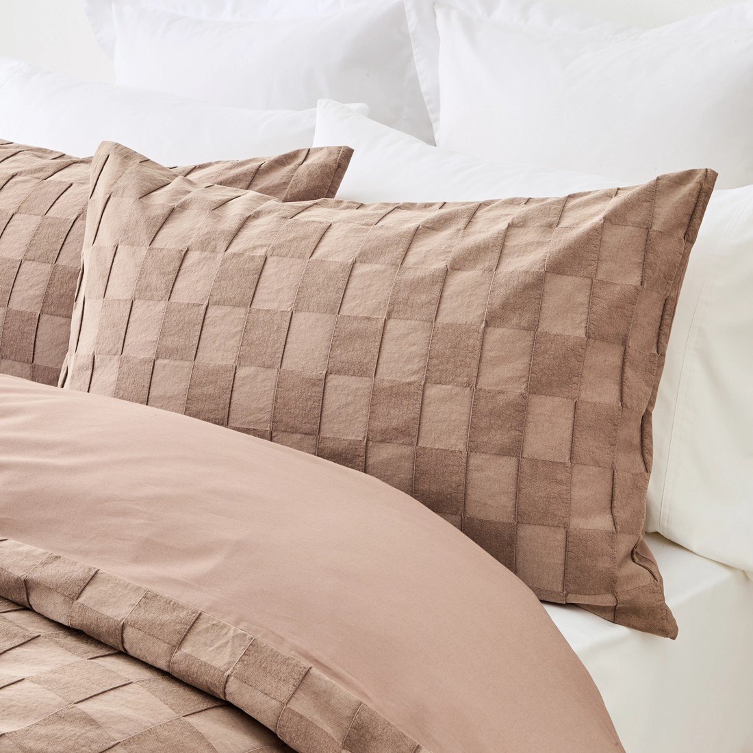 3 Check Stonewashed Australian Grown Cotton Quilt Cover Set - Queen Bed, Mocha, 3 of 8