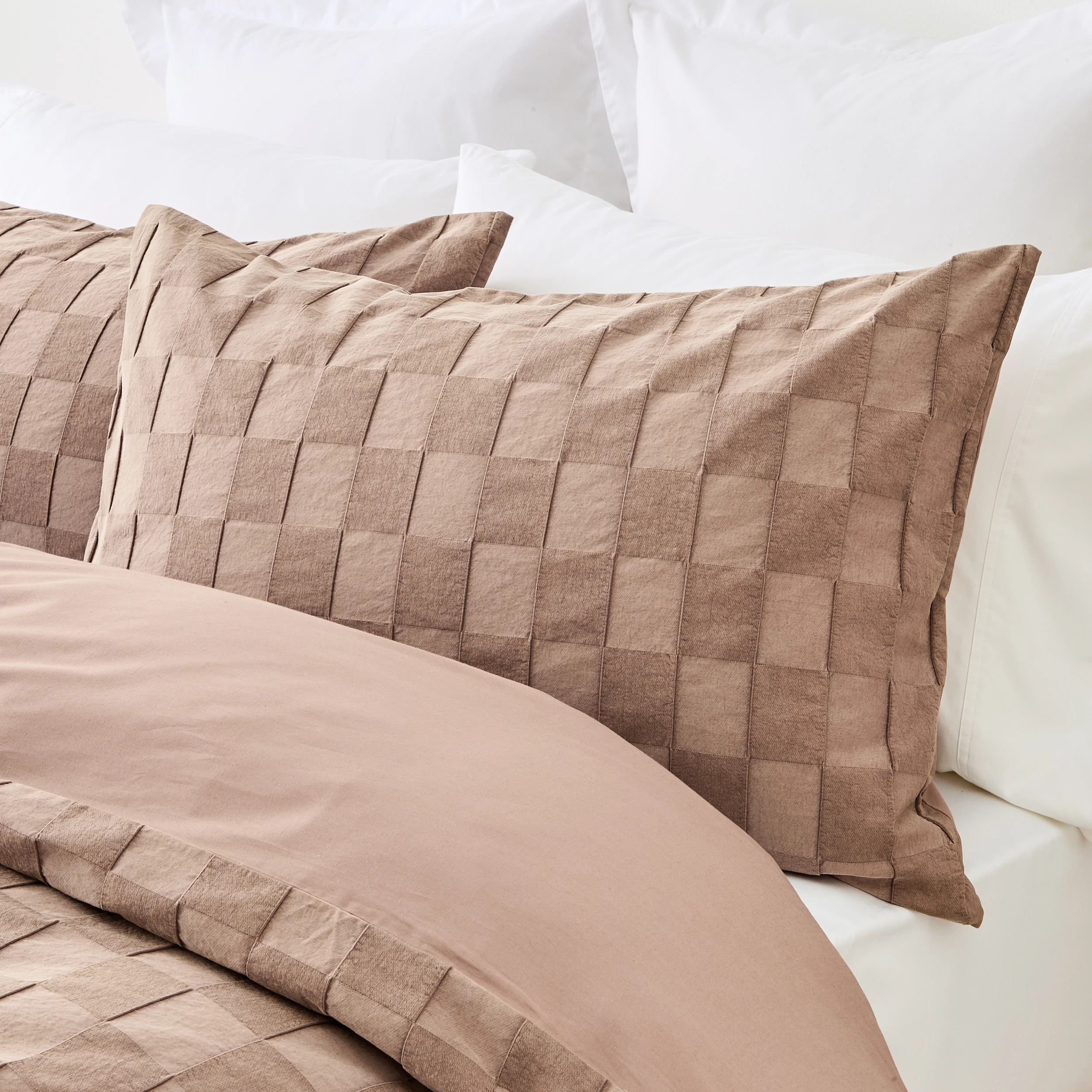 3 Check Stonewashed Australian Grown Cotton Quilt Cover Set - Queen Bed, Mocha, 3 of 8