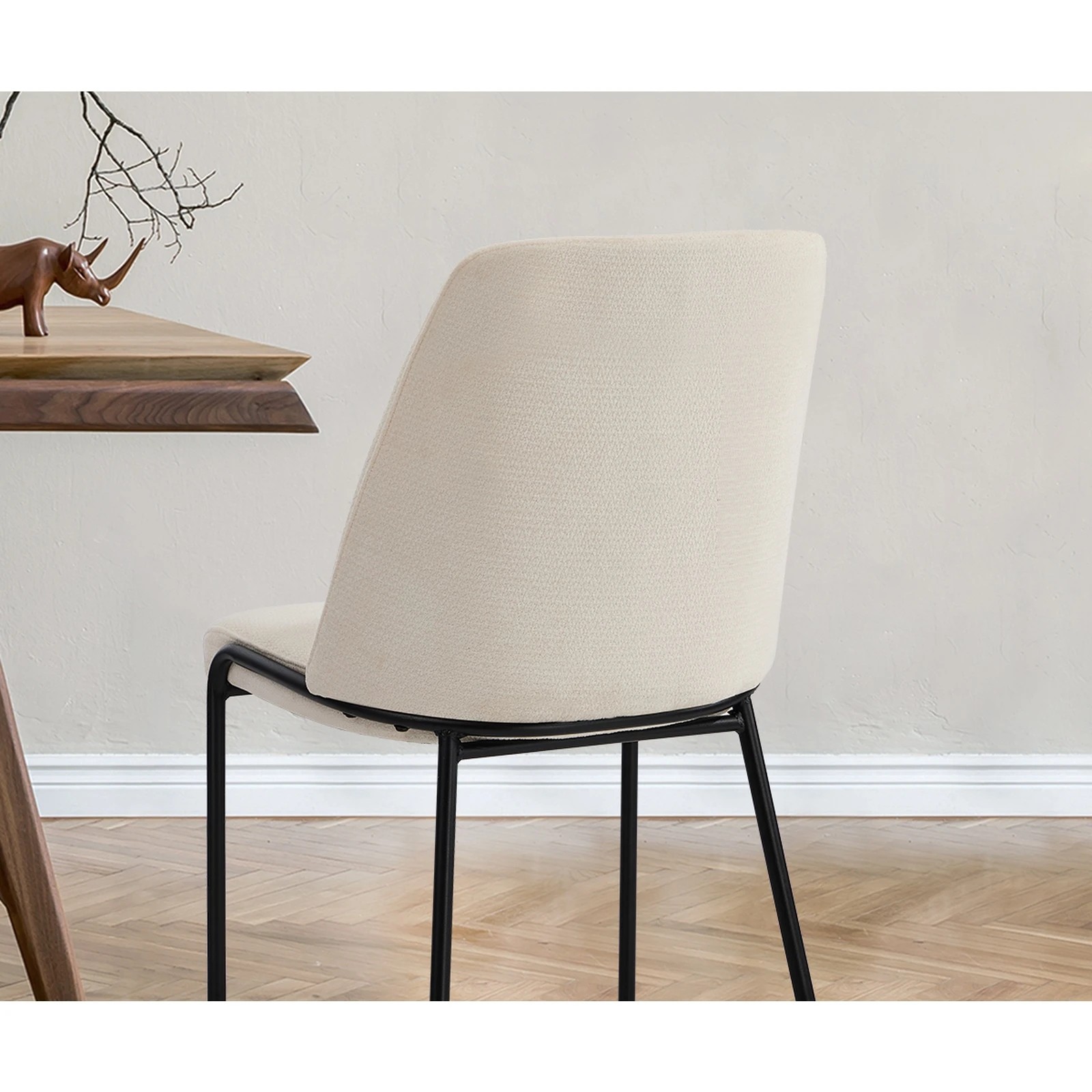 5 Oikiture Set of 2 Dining Chairs Chenille Fabric Kitchen Chair Padded Seat - Beige, 5 of 9