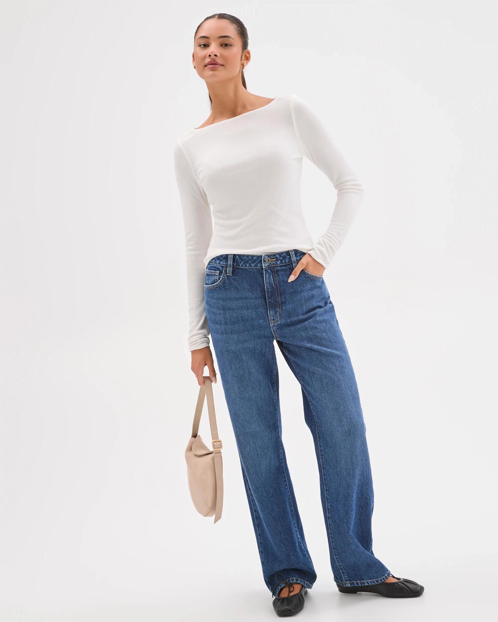 1 Lily Loves Double Layer Boat Neck Long Sleeve Top JET STREAM, 1 of 6