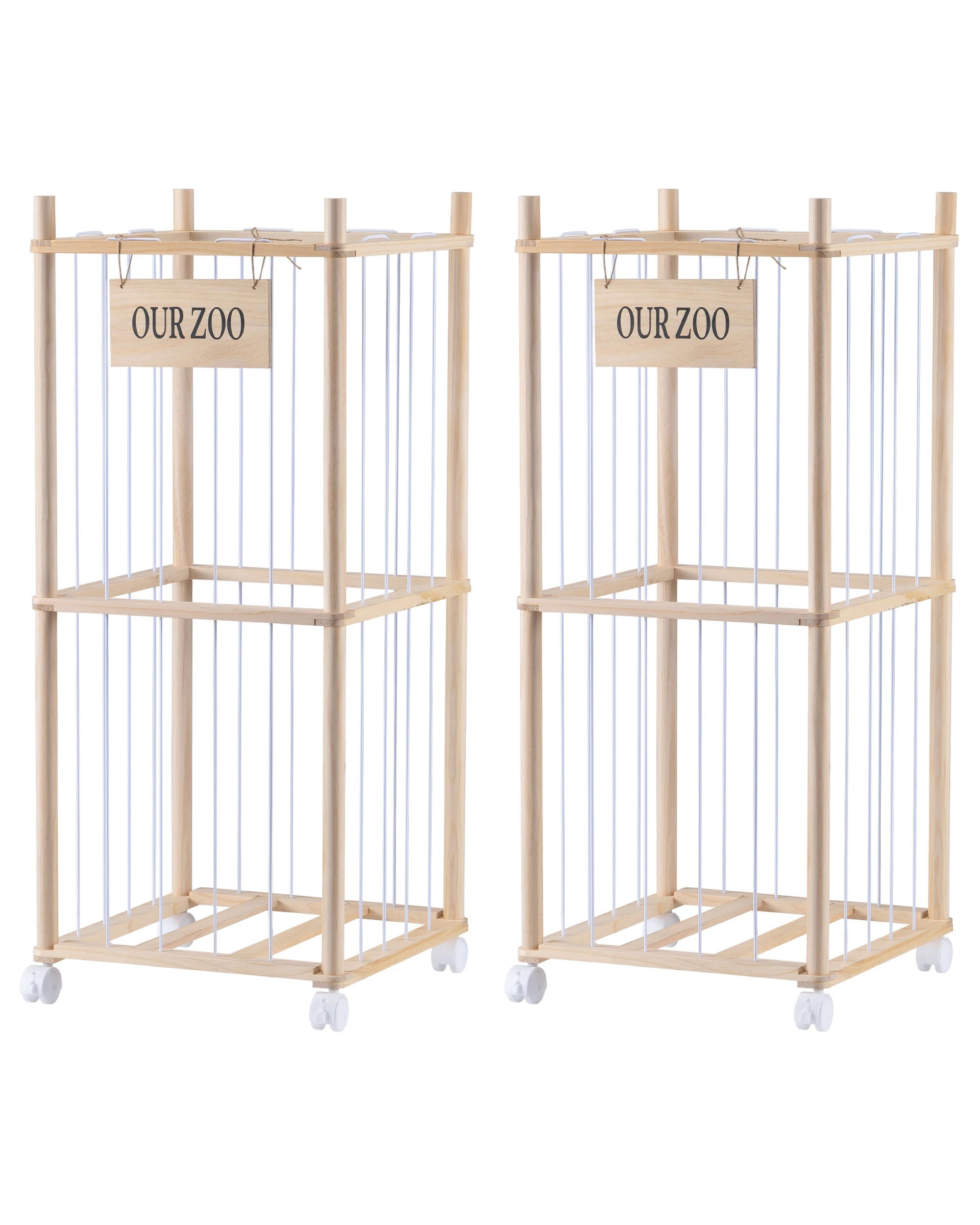 1 PlayPals 2PCS 150L Stuffed Animal Toy Rolling Wooden Storage Organizer Elastic Cord Cage 40x40x94.5CM, 1 of 8