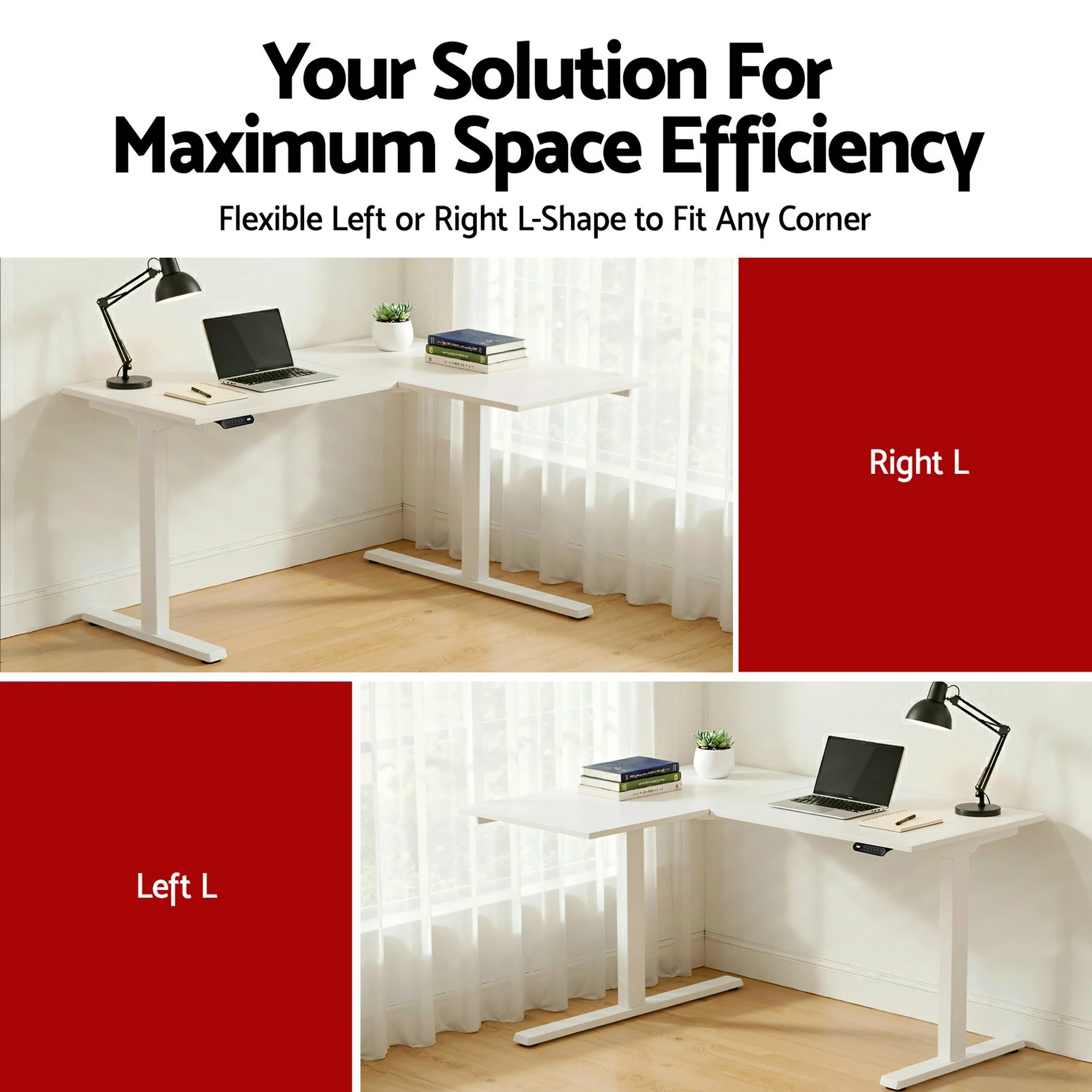 6 Artiss L-Shape Standing Desk Sit Stand Up Height Adjustable Electric Motorised - White, 6 of 8