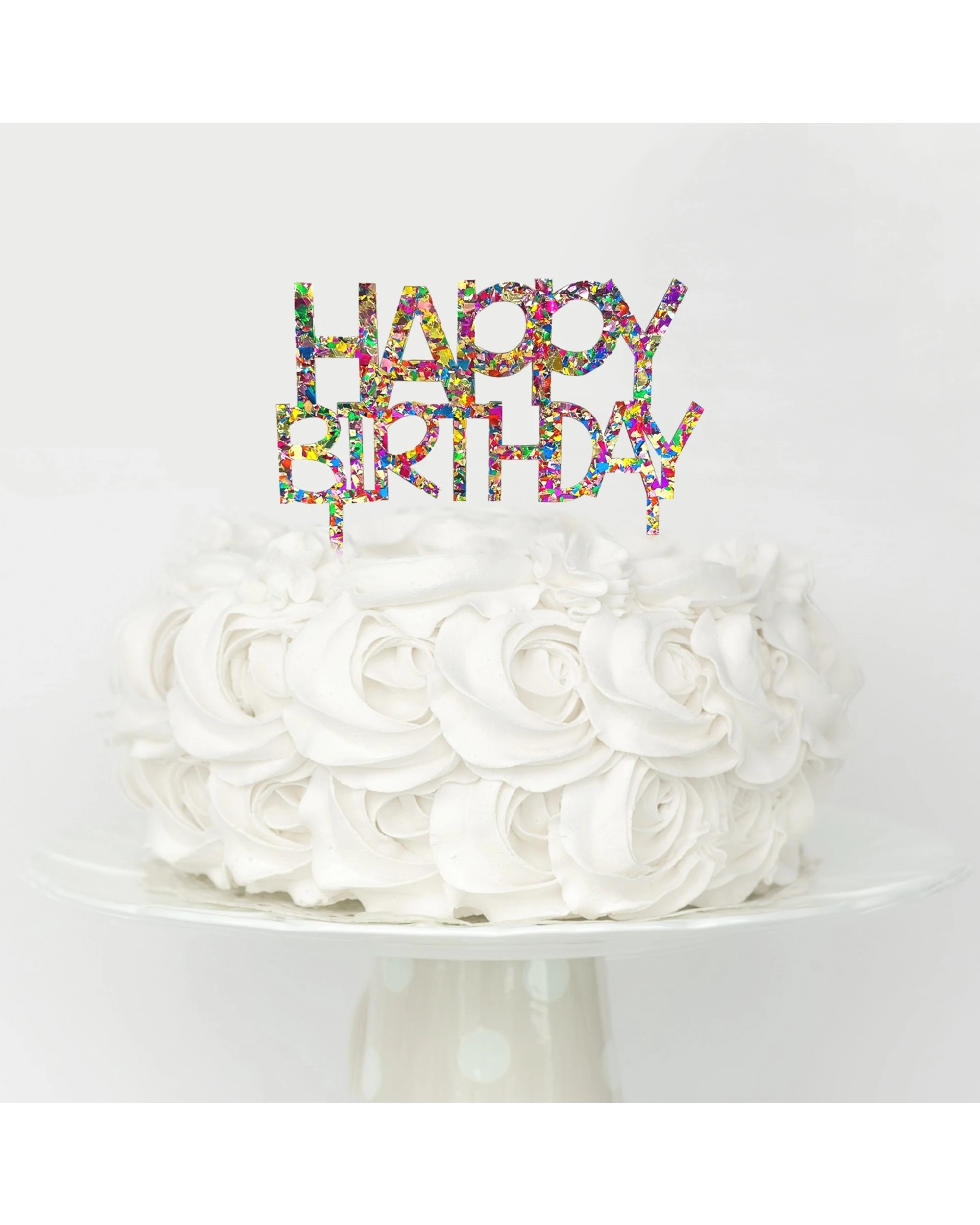 2 Party Maker Gold Rainbow Glitter Acrylic Happy Birthday Cake Topper, 2 of 3
