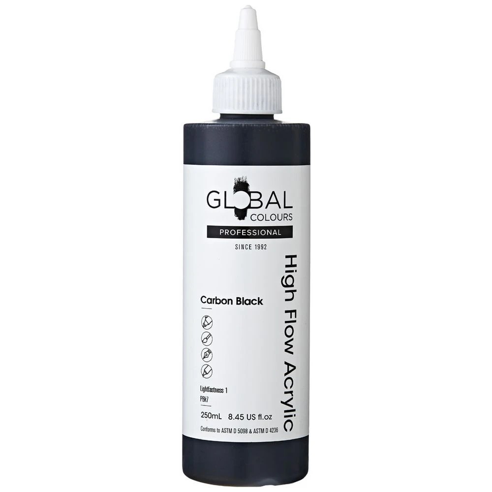 1 Global Colours High Flow Acrylic Paint 250mL Carbon Black, 1 of 2