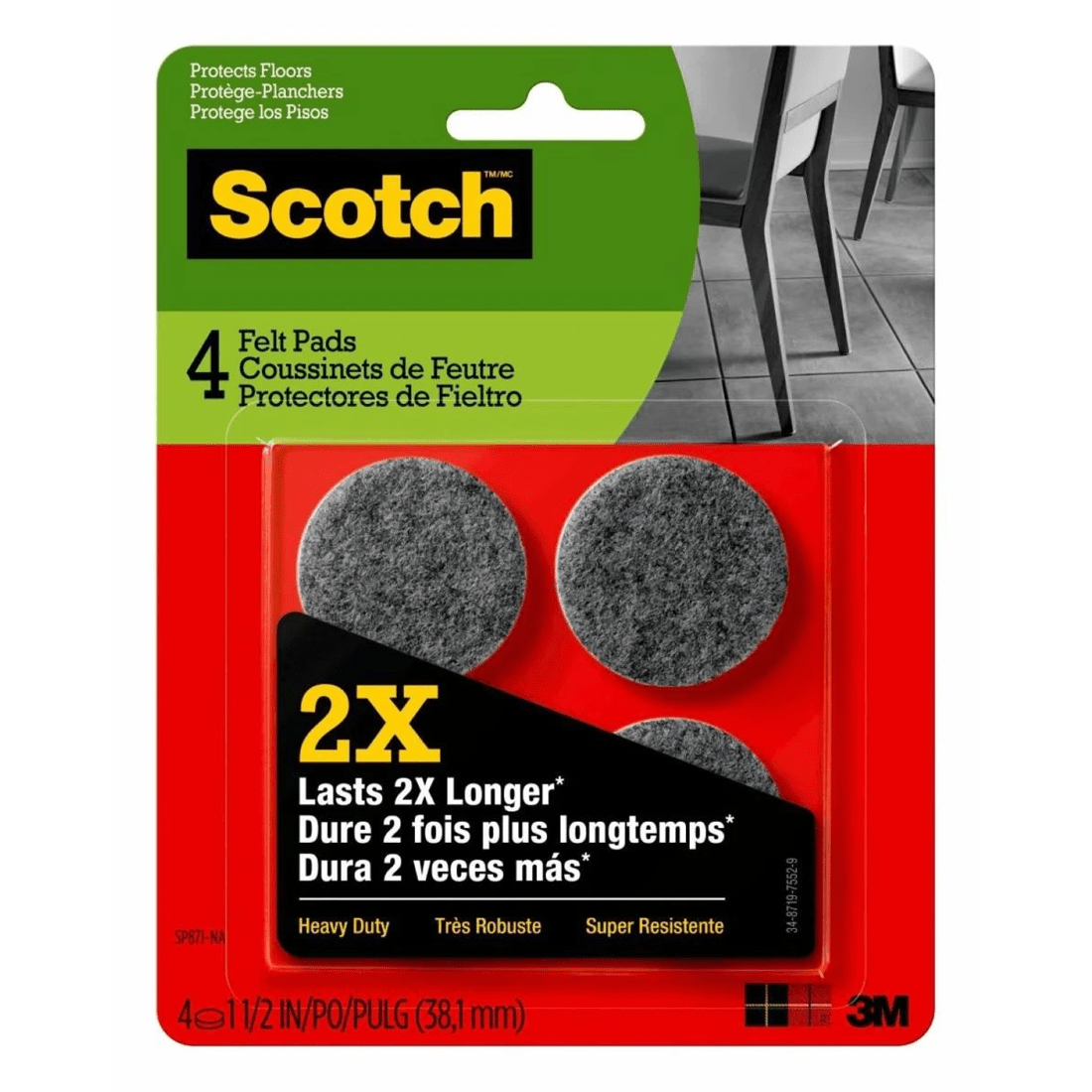 1 4 Pack 3M Scotch Heavy Duty Felt Pads, 1 of 5
