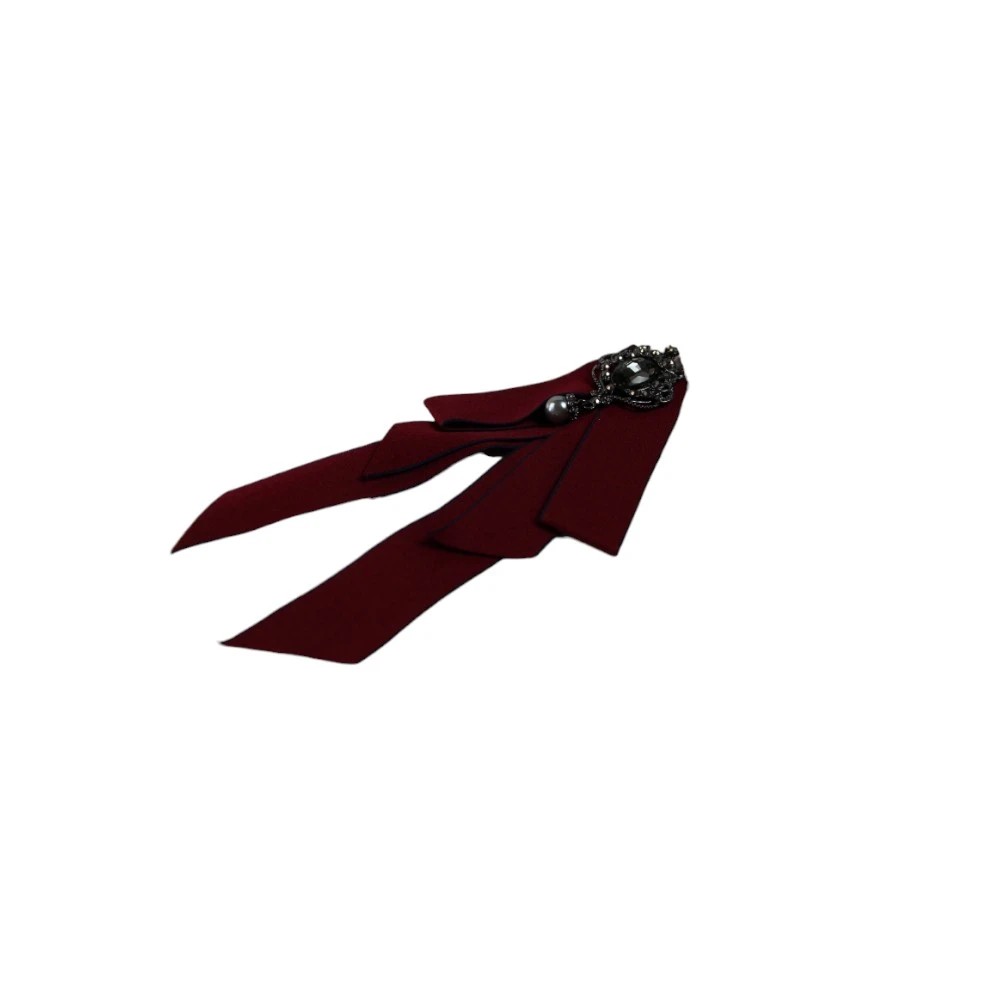 5 Zasel Womens Dark Red Fabric Crystal Pearl Brooch Shirt Collar Bow Tie - Multi - Multi, 5 of 5