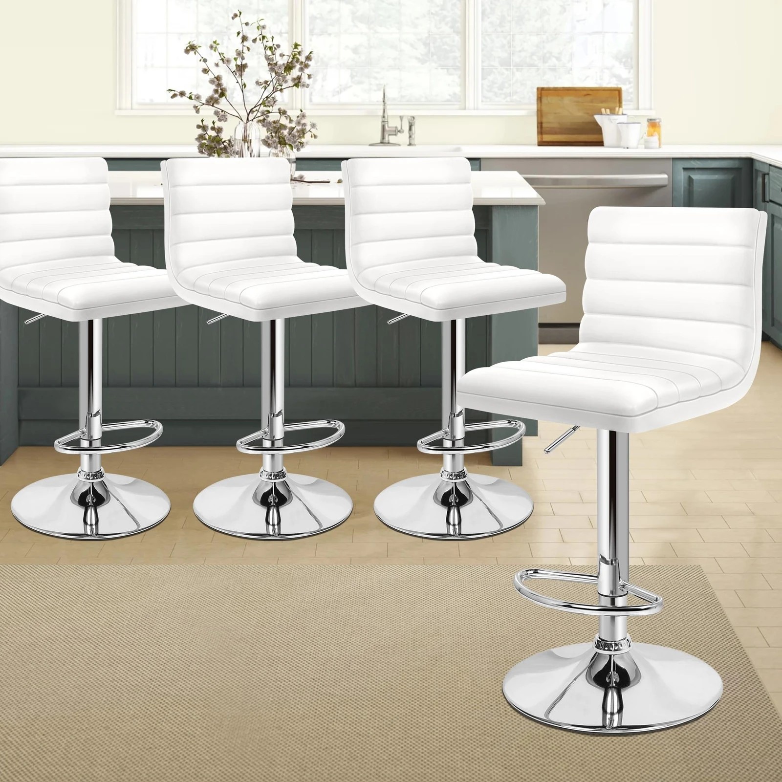 2 Alfordson 4x Bar Stools Ruel Kitchen Swivel Chair Leather Gas Lift - White, 2 of 6