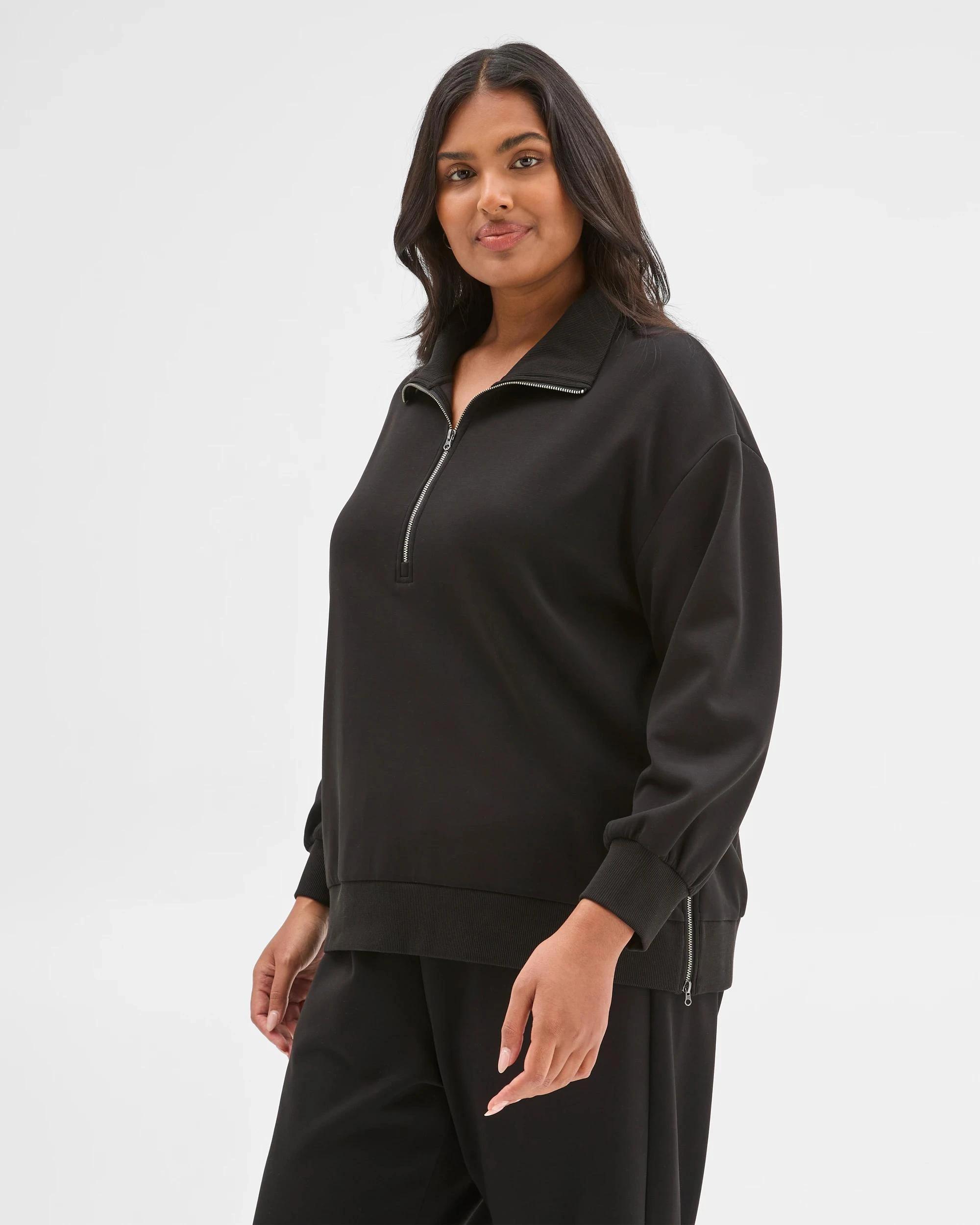3 Target Curve Plus Size Active Studio Lounge Half Zip Knit Jumper BLACK, 3 of 5
