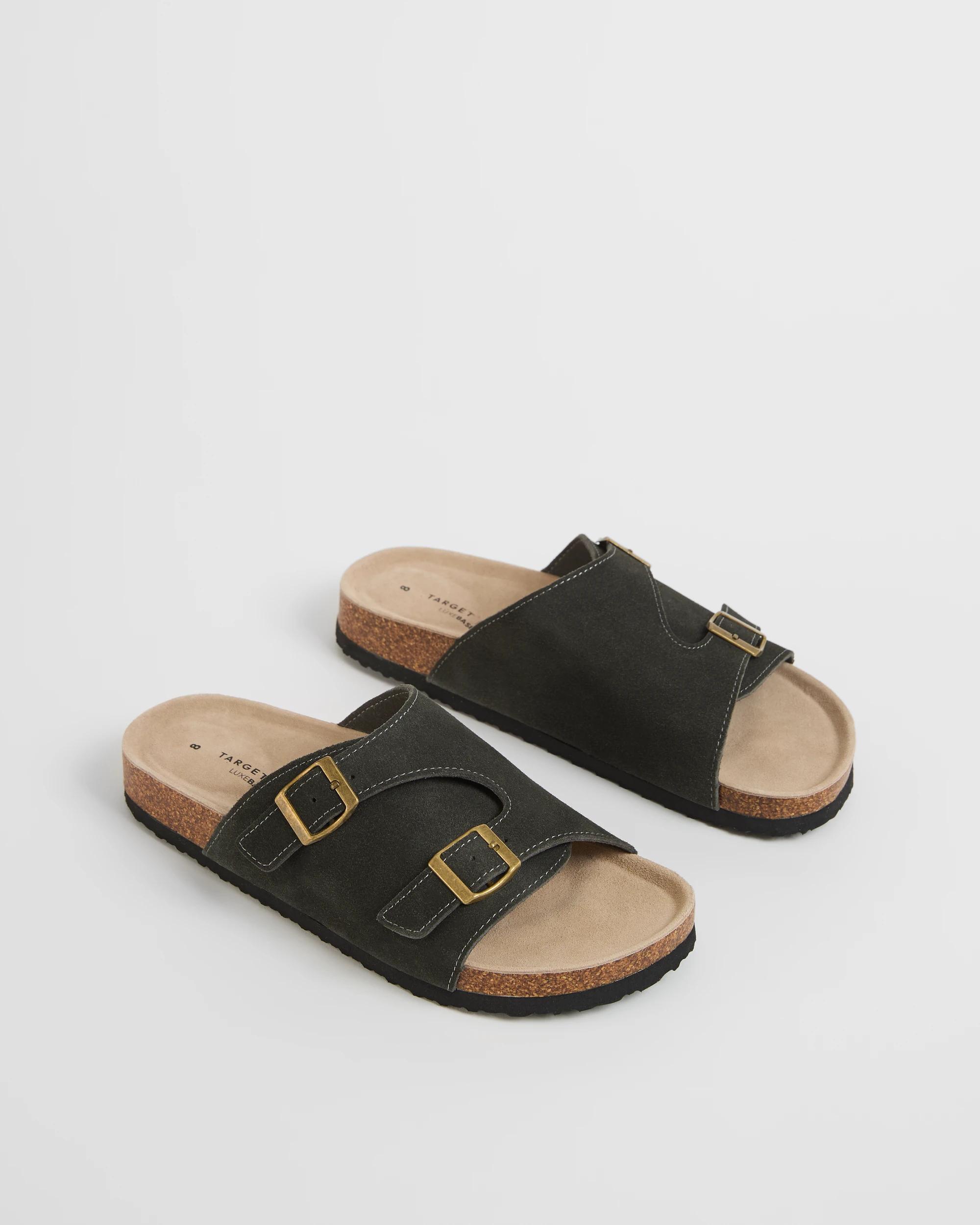 2 Target Man Broad Suede Leather Moulded Cork Slides GREY SUEDE, 2 of 4
