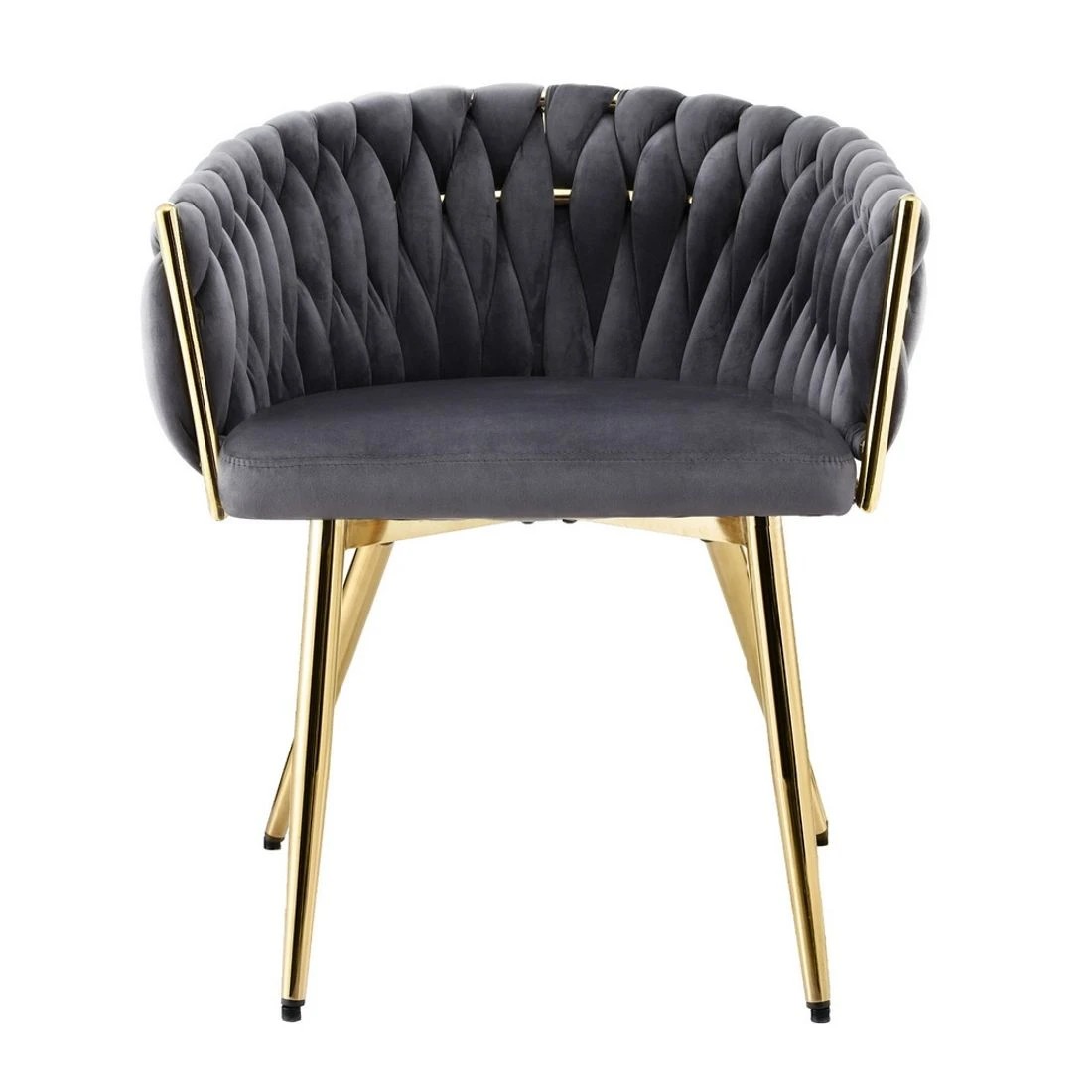 3 Artiss Dining Chair Velvet Weaving Armchair Vanity Chairs - Grey, 3 of 6