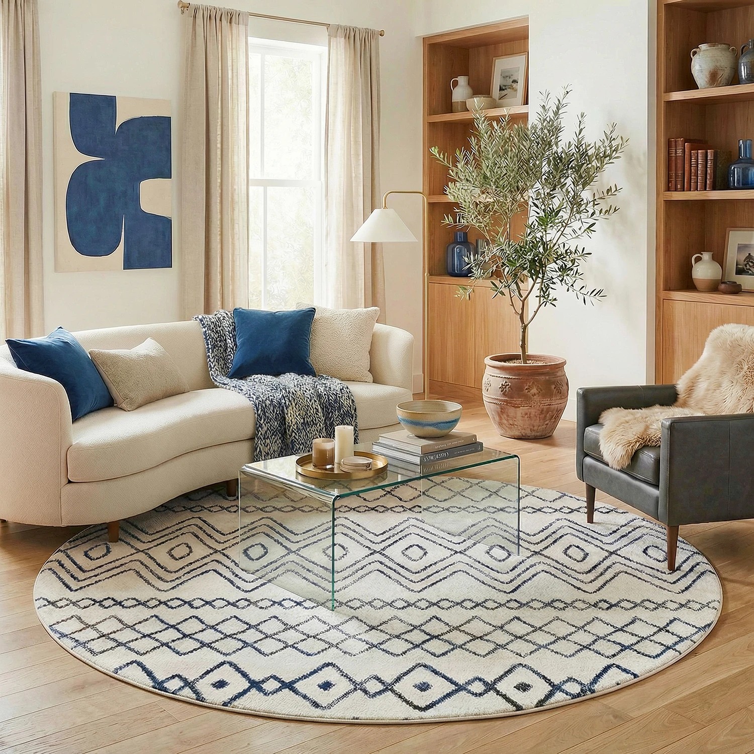 1 Common Ground Rugs Bluebay 453 240x240cm - Large Round Rug - Natural, 1 of 5