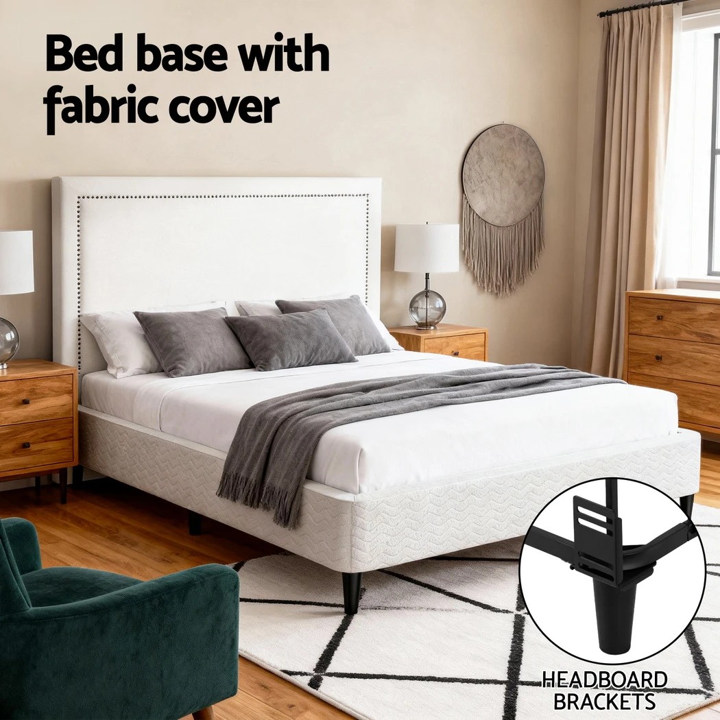2 Artiss Queen Bed Frame with Headboard Platform Bed Base   Fabric - Multi, 2 of 6