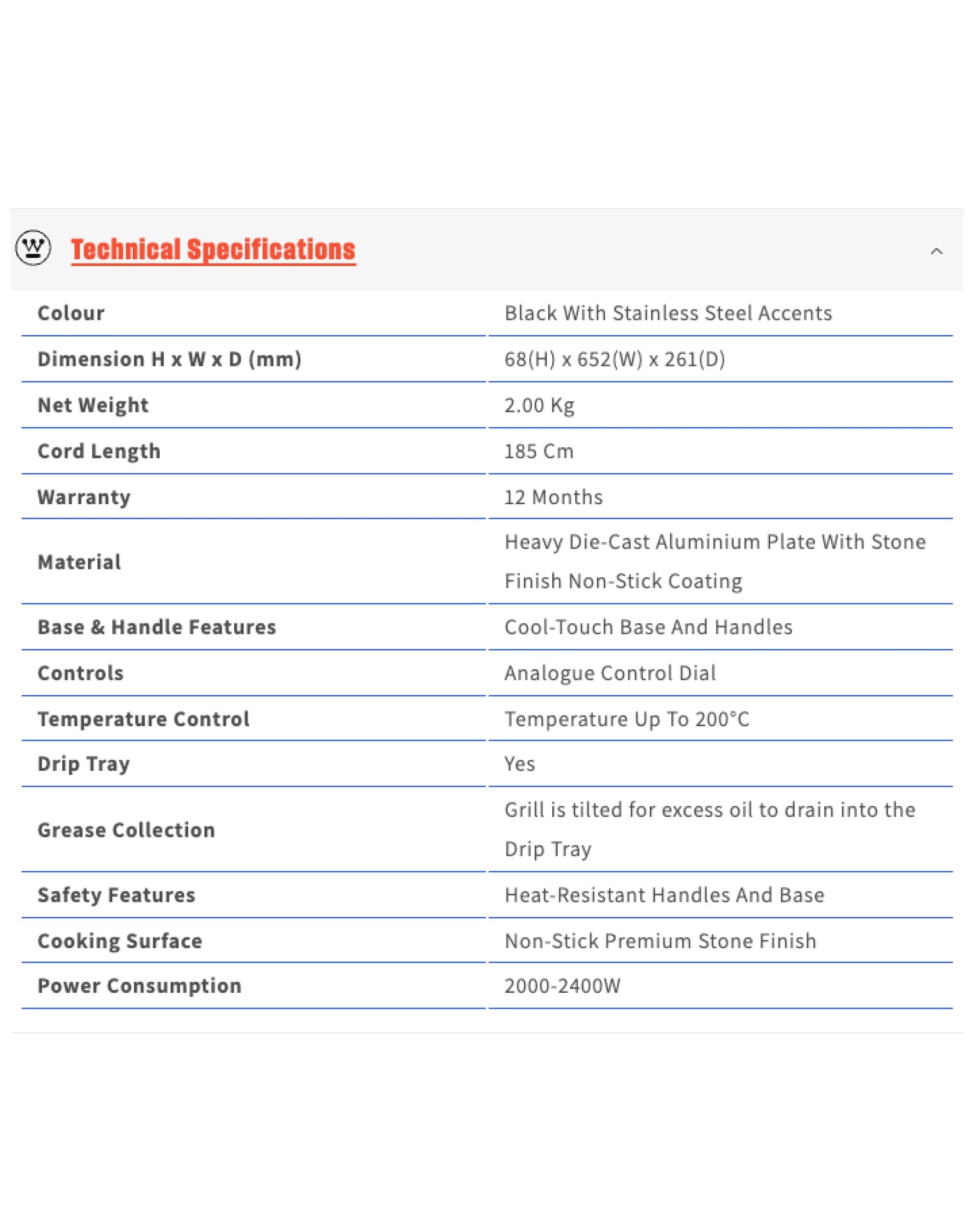 5 Westinghouse Non-Stick Electric Grill with 2200W Power, 5 of 10