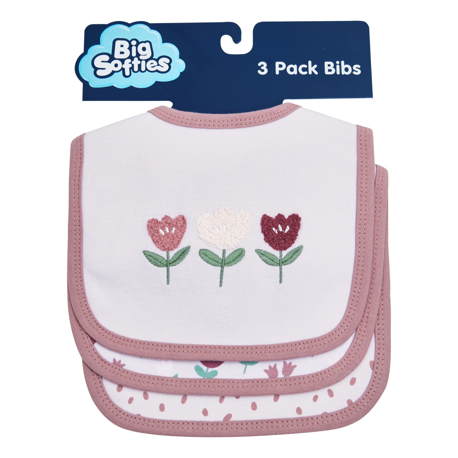 1 Big Softies 3 Pack Applique And Printed Bibs, Floral, 1 of 6