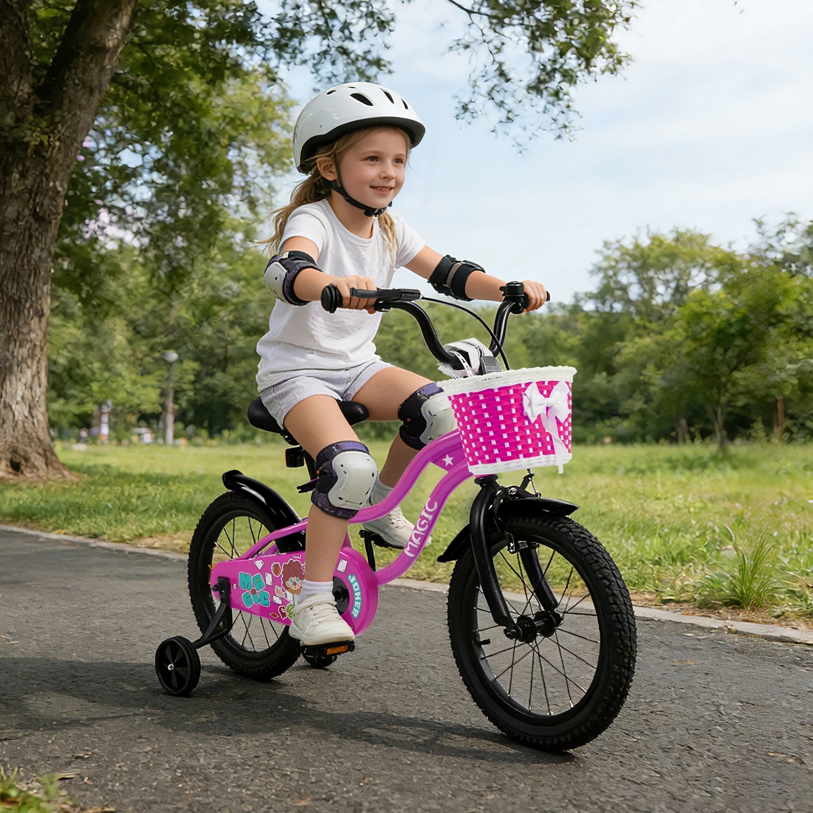 2 Costway 40cm Kid Bicycle Dual Brake Balance Bike Ride on w/Training Wheels Adjustable Seat - Pink, 2 of 2