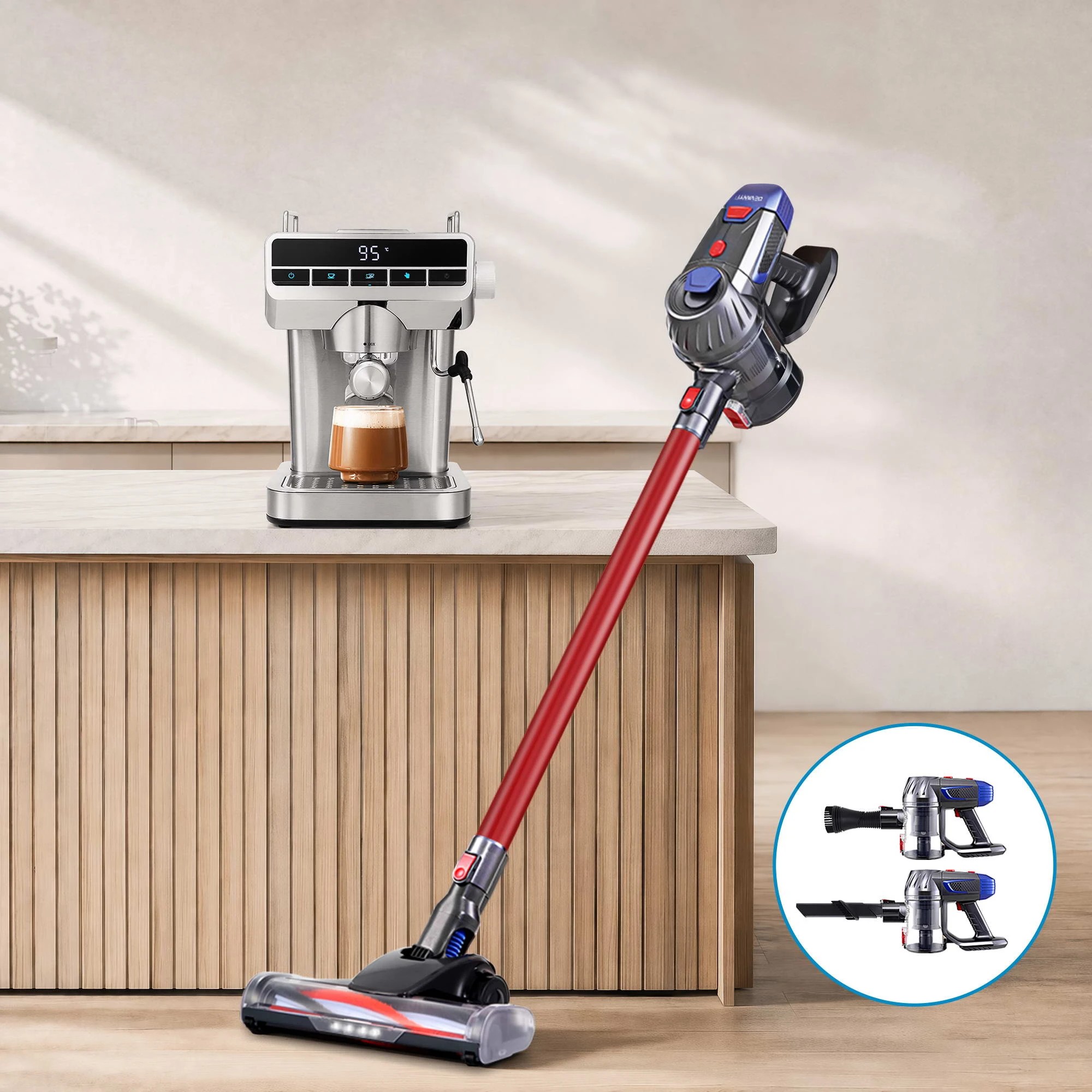 2 Devanti K7 Cordless Stick Vacuum Cleaner plus Coffee Maker Machine Espresso - Multi, 2 of 8
