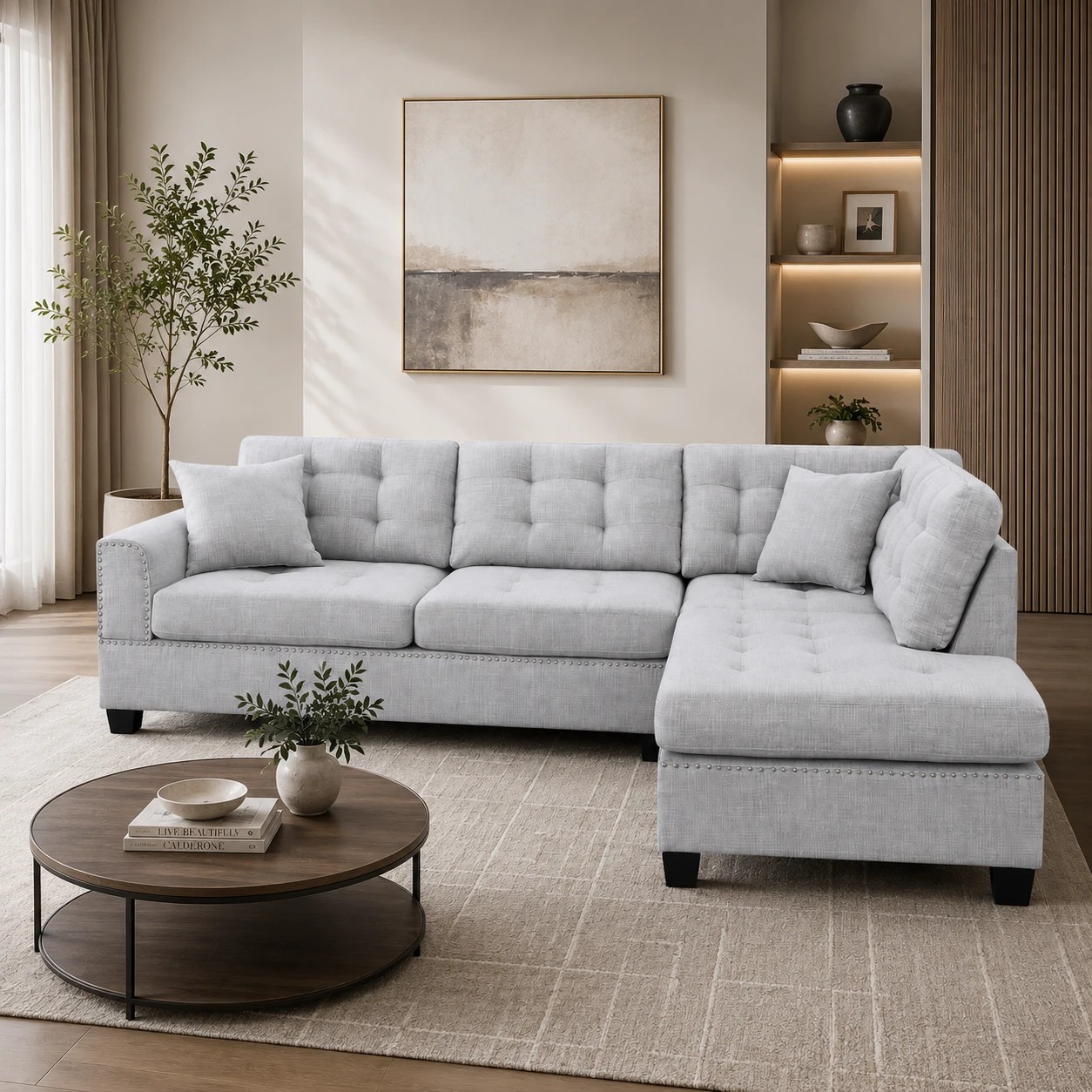 5 Foret 263cm L Shape Fabric Corner Sofa Chaise Lounge 4/5 Seater Light Grey, 5 of 7