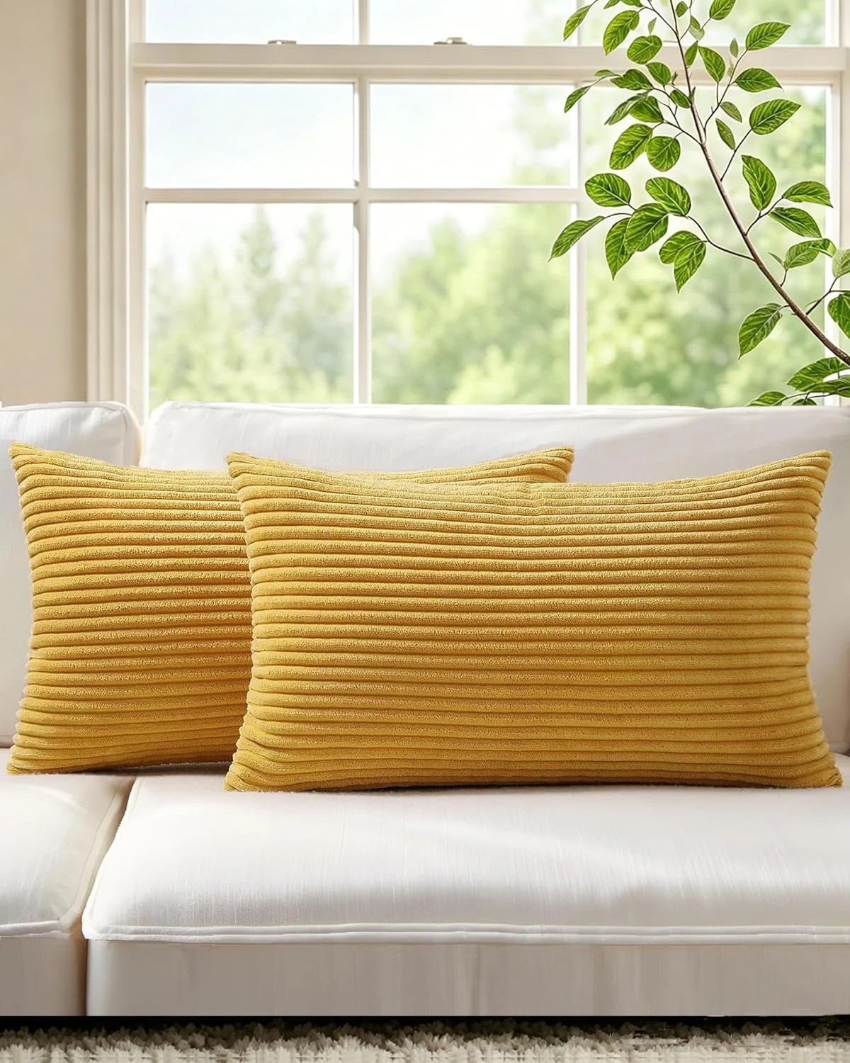 1 Gioia Casa 2-Pack Corduroy Velvet Cushion Covers 30x50cm - Mustard, 1 of 2