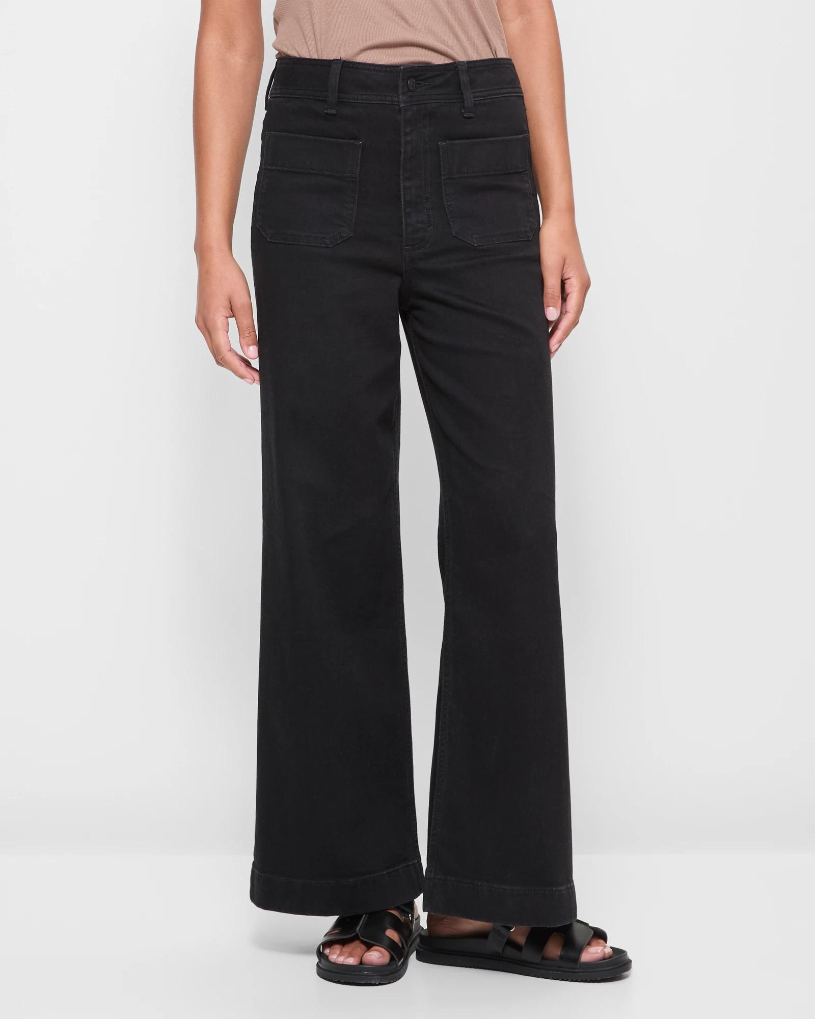 2 Target Mila Wide Leg High Rise Full Length Flat Front Denim Jeans BLACK, 2 of 5