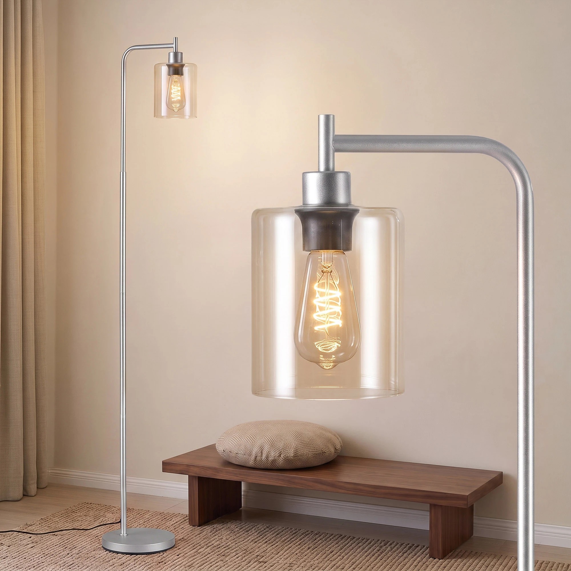 9 Artiss Modern Floor Lamp Tall Standing Light with Glass Shade for Living Room E27 - Silver, 9 of 9