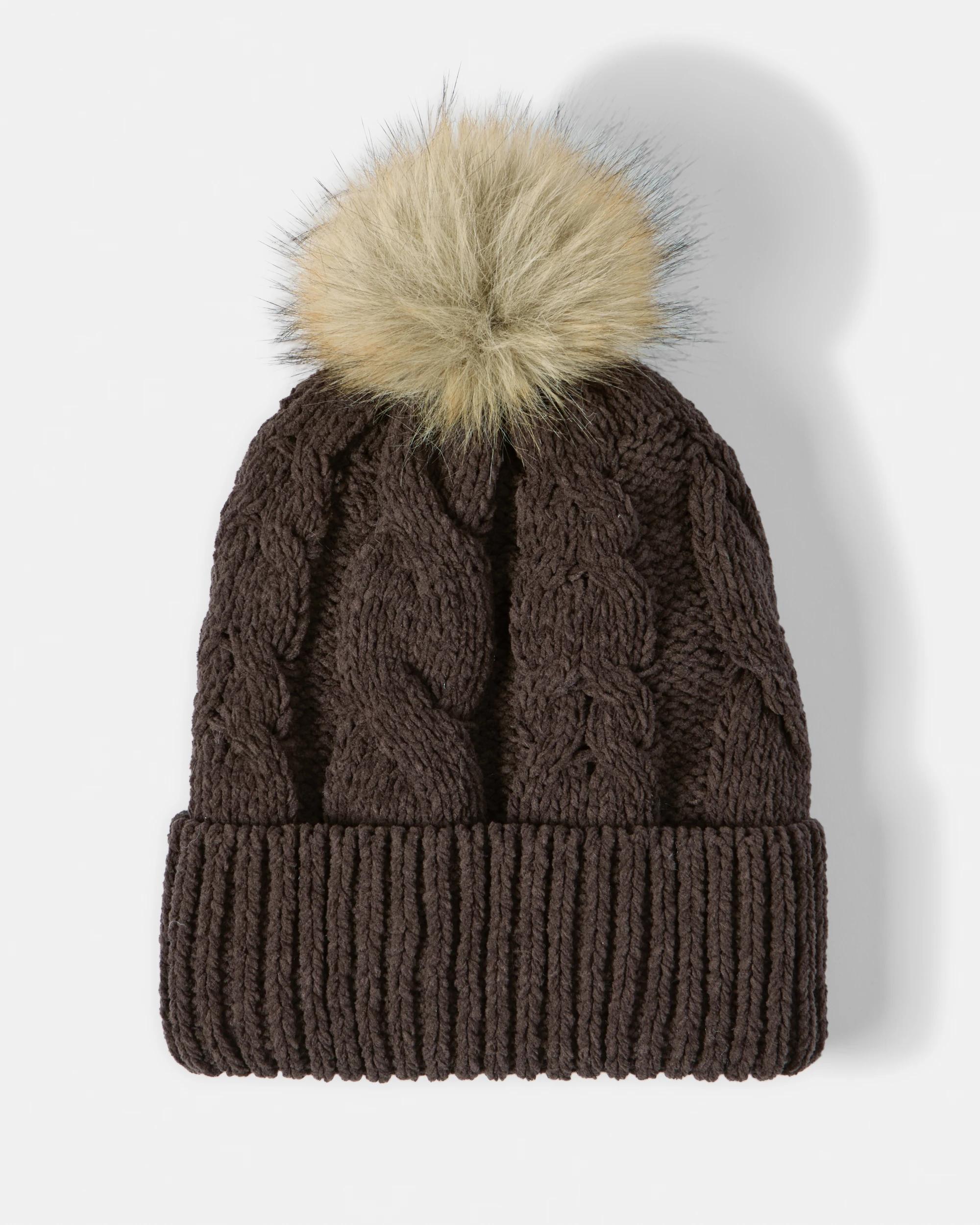 1 Chunky Cable Knit Beanie Brown, 1 of 3